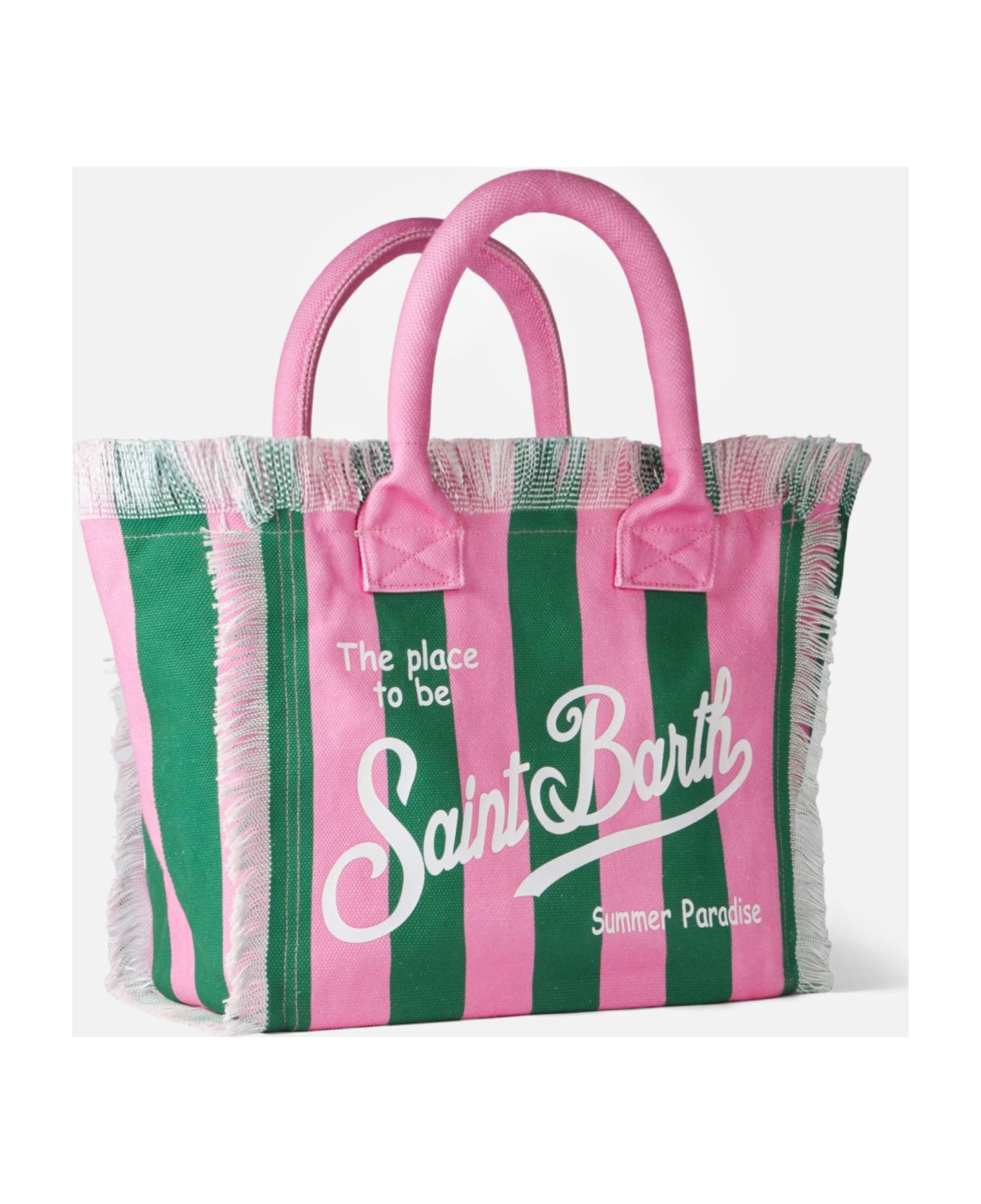 MC2 Saint Barth Vanity Canvas Shoulder Bag With Pink And Green Stripes - PINK