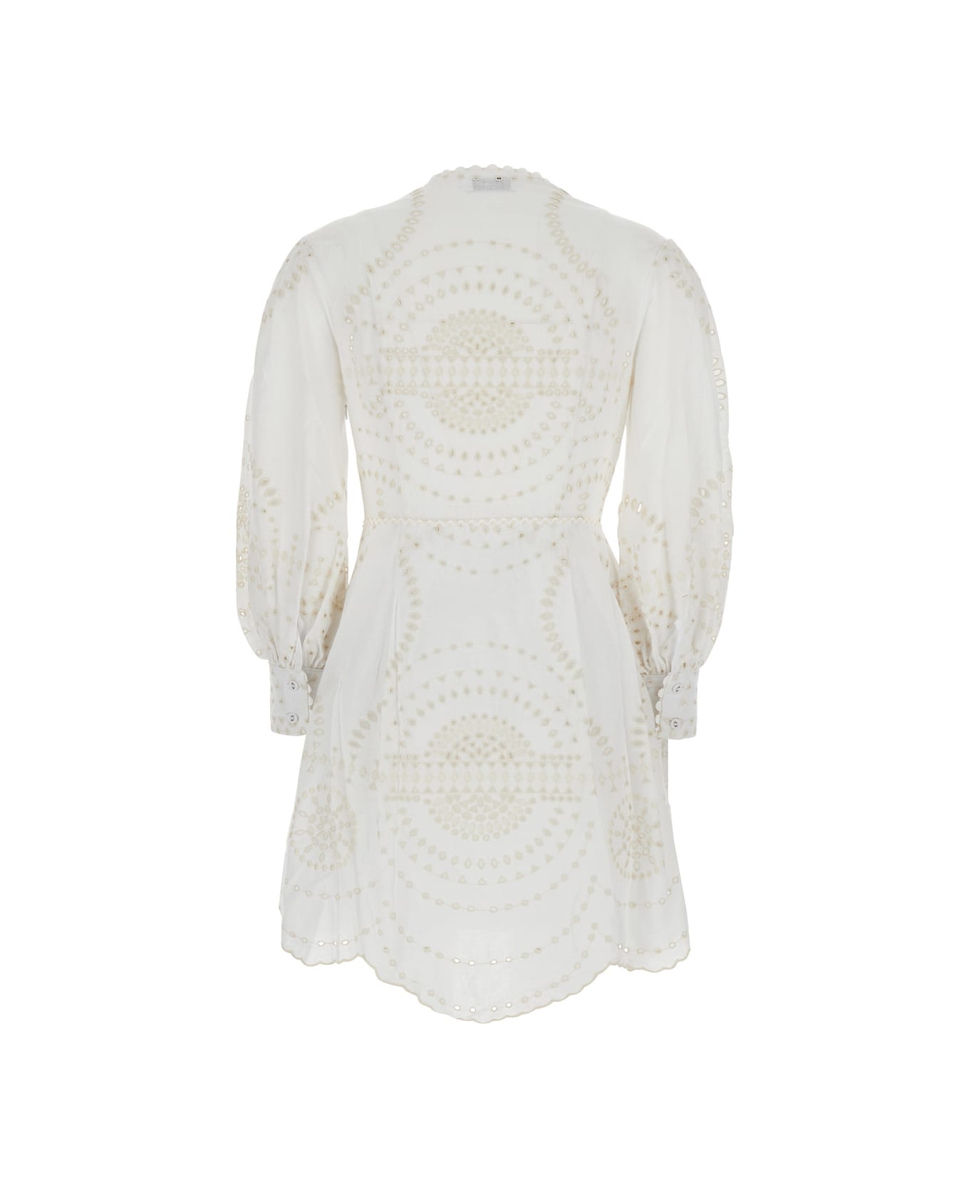 Charo Ruiz 
asahi
 White Dress With All-over Embroidery Design And Pleated Skirt In Cotton And Linen Blend Woman - WHITE