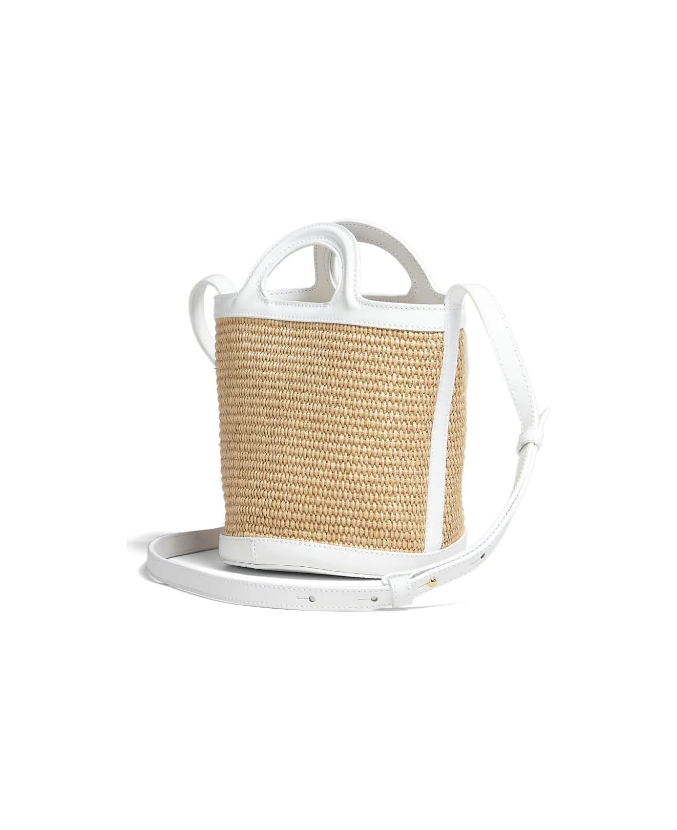 Marni Tropicalia Mini Bag In White Leather And Natural Raffia - White トートバッグ