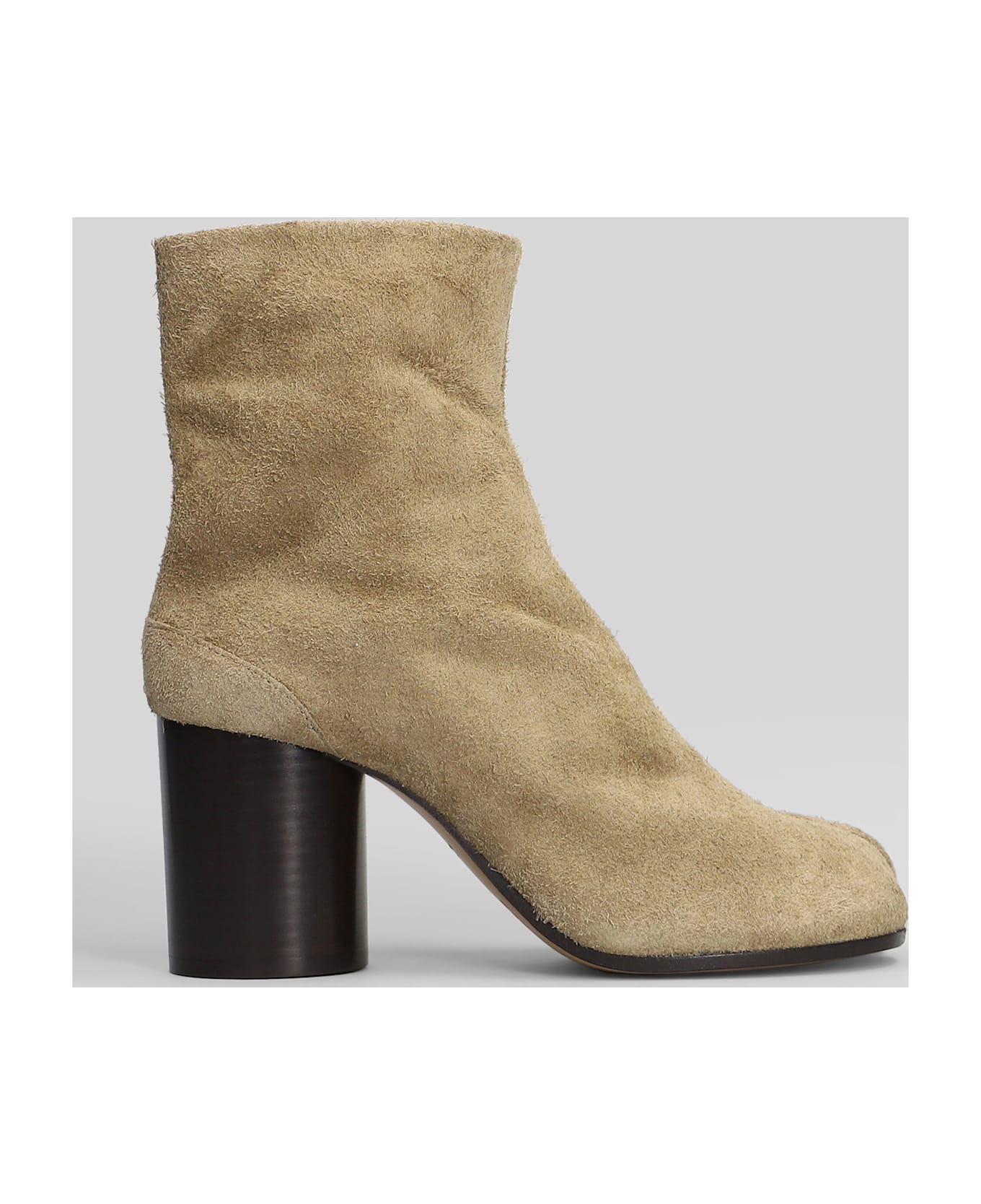 Maison Margiela Tabi High Heels Ankle Boots In Camel Suede - Camel