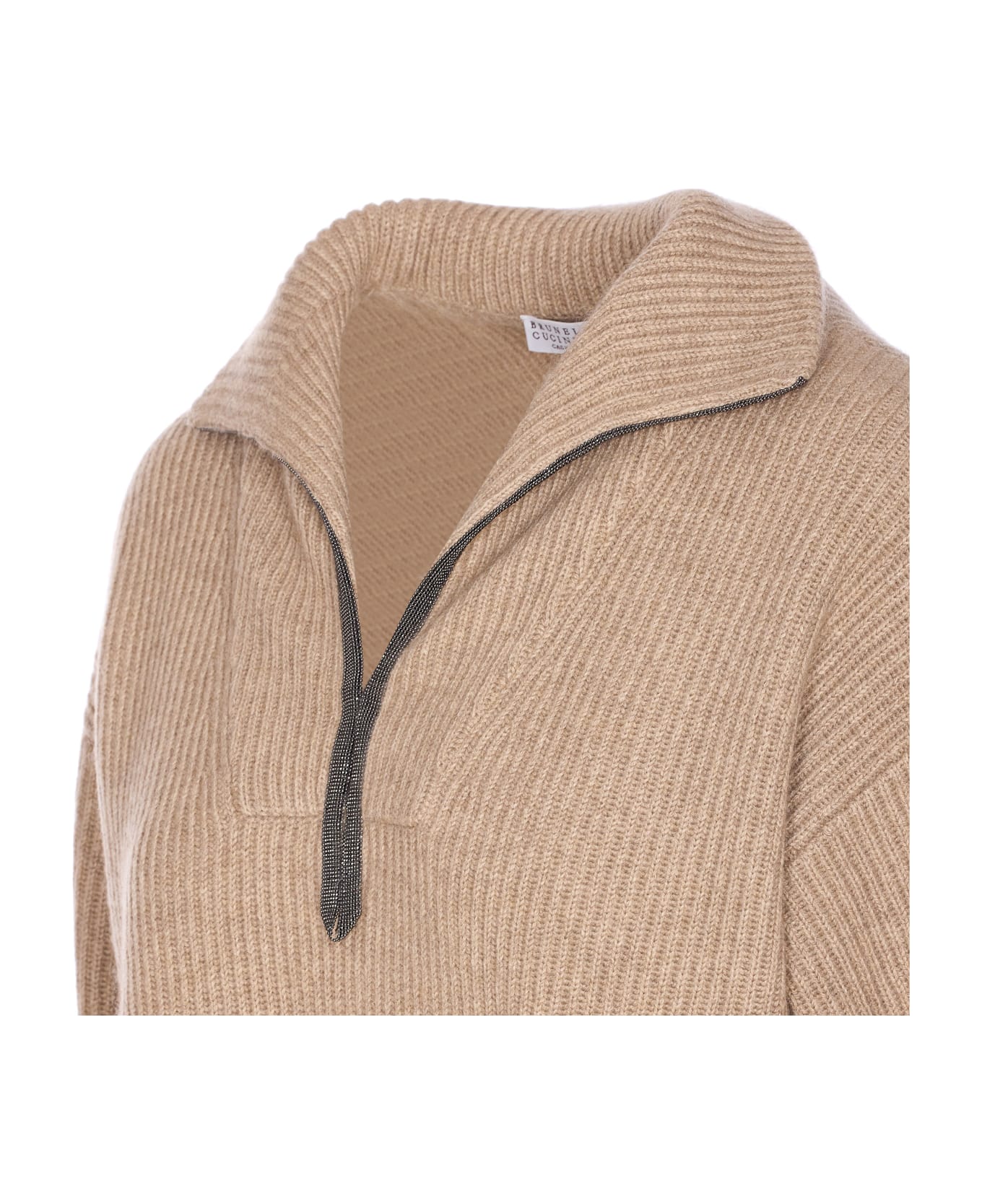 Brunello Cucinelli Sweater With Monile Detail - Beige
