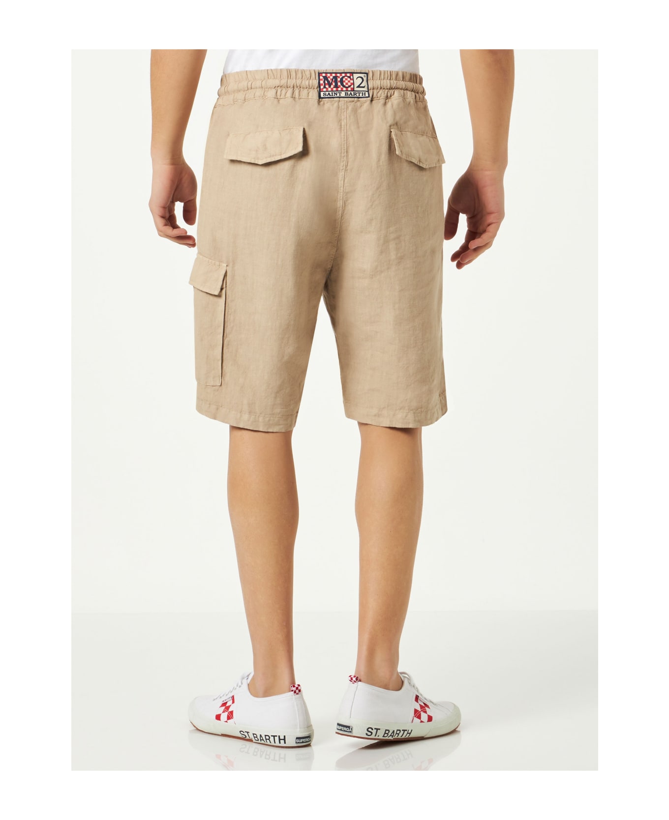 MC2 Saint Barth Man Linen Beige Bermuda Shorts - WHITE
