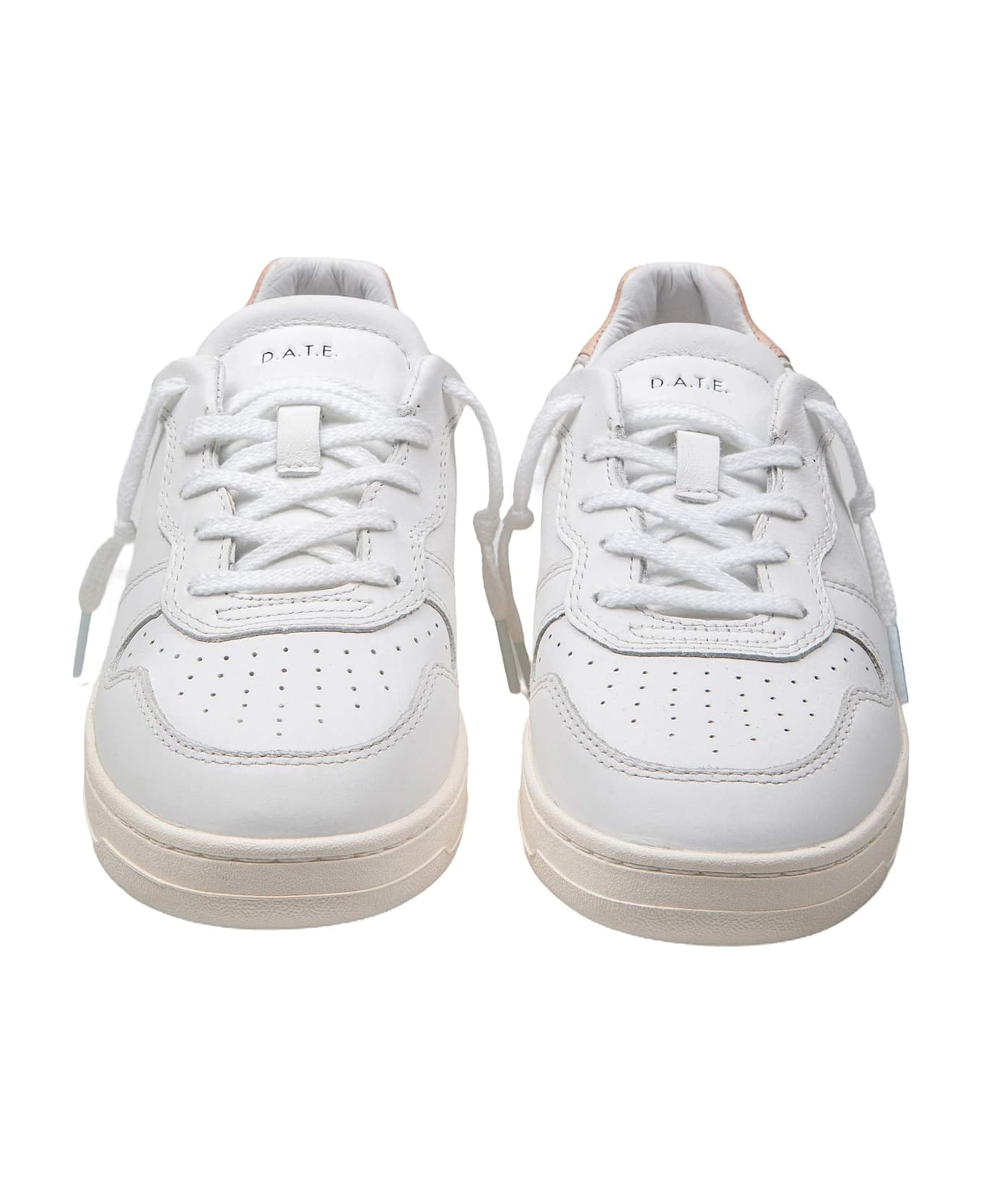 D.A.T.E. White And Pink Leather Court Sneakers - White/Pink