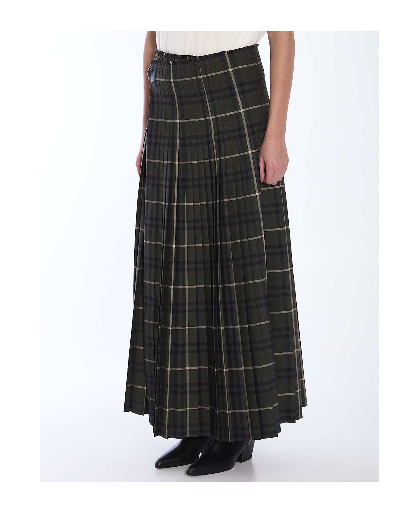 Burberry Check Kilt Skirt - GREEN/NEUTRALS