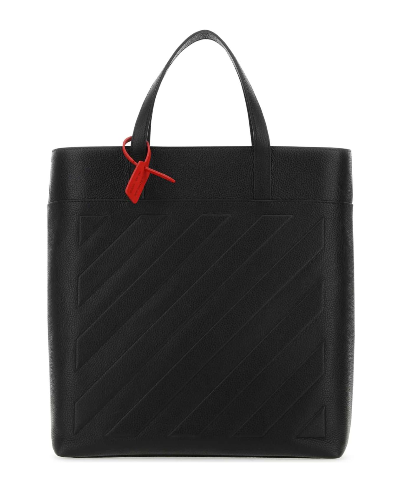 Off-White Black Leather Binder Shopping Bag - BLACKNOCOLOR