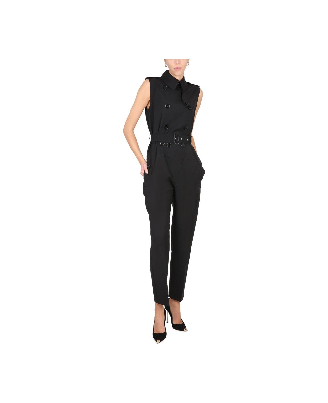 Burberry Double Breasted Belted Waist Overalls - BLACK ジャンプスーツ