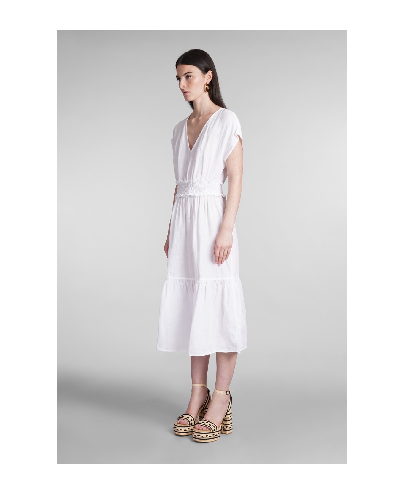 120% Lino Dress In White Linen - white ワンピース＆ドレス