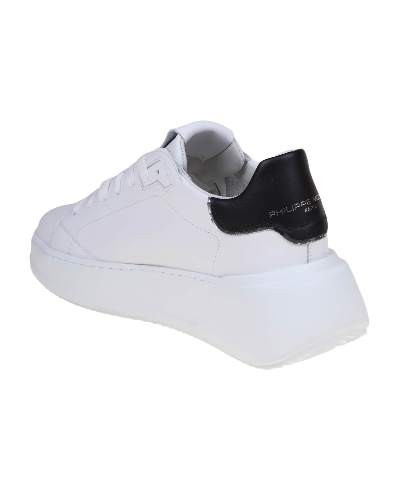 Philippe Model Tres Temple Low In Black And White Leather - White/Black スニーカー