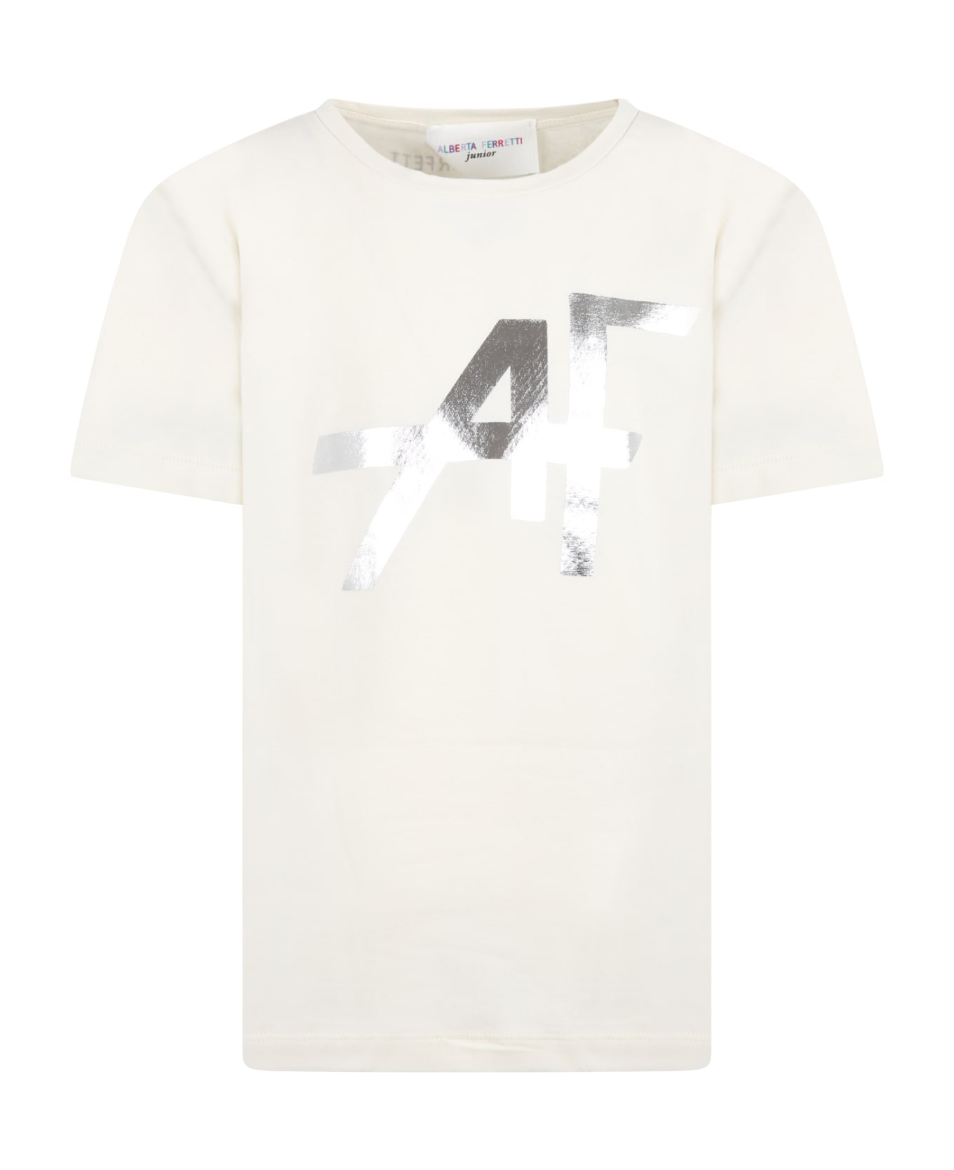Alberta Ferretti Ivory T-shirt For Girl With Silver Logo - Ivory