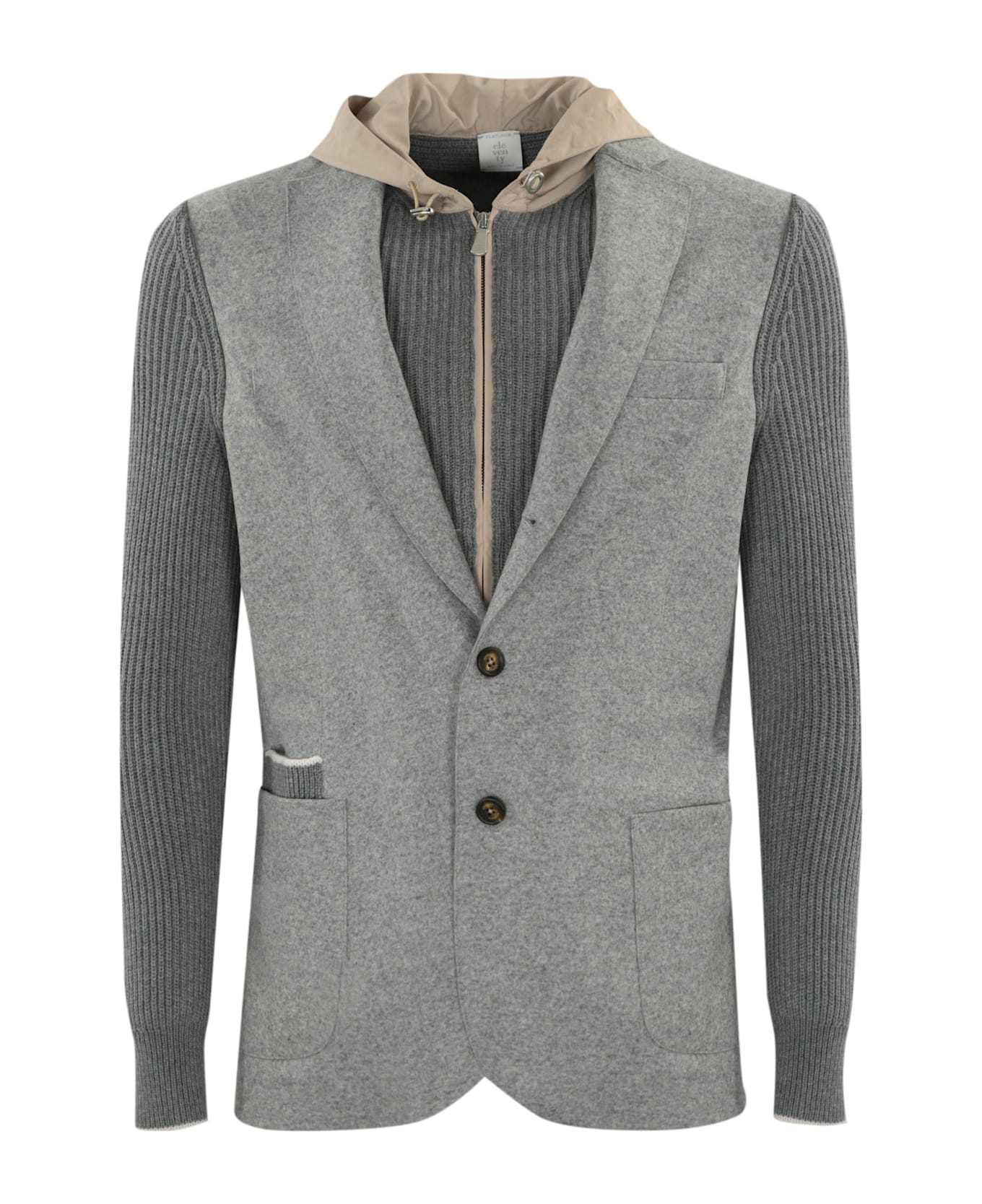 Eleventy Wool Blend Bib Jacket - Grigio chiaro e sabbia ブレザー