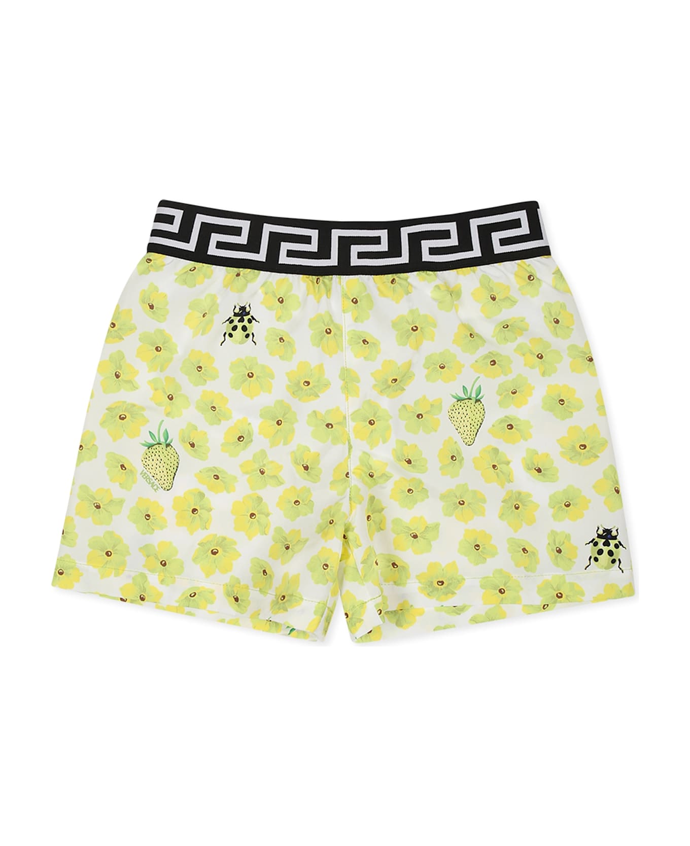 Versace Yellow Swim Shorts For Baby Boy With Floral Print - Yellow