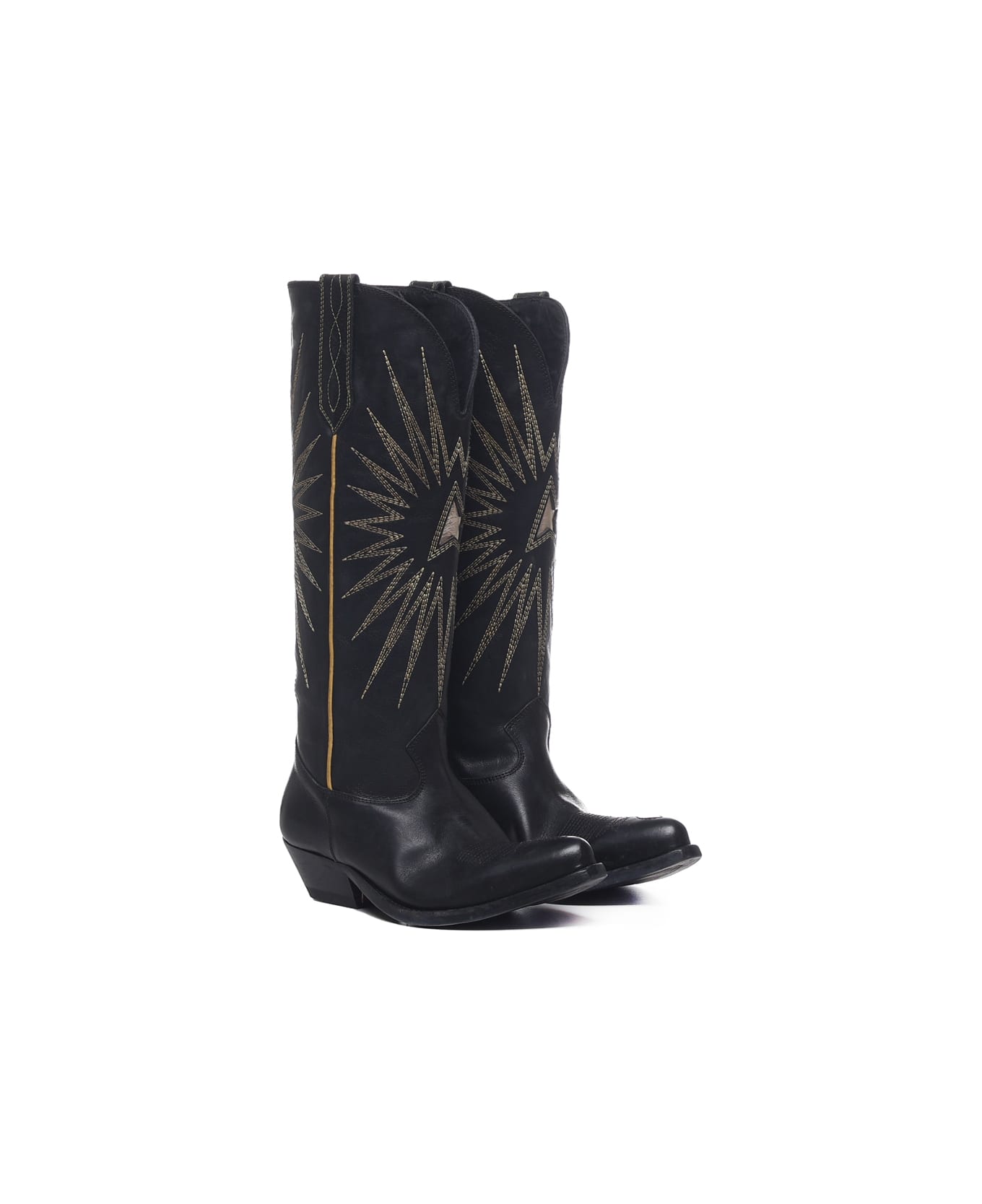 Golden Goose Wish Star Boots In Black Leather With Inlaid Star - Black