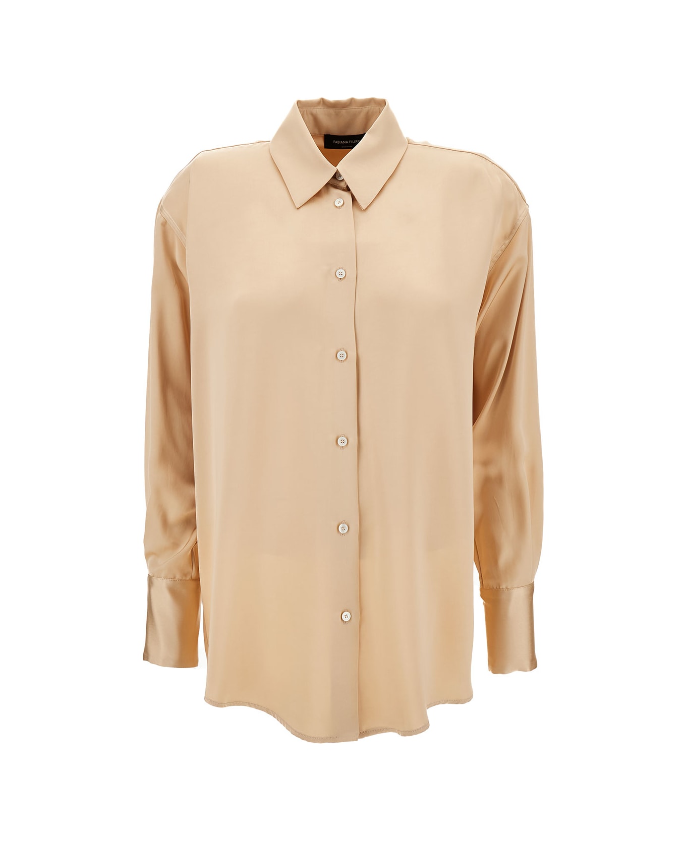 Fabiana Filippi Champagne Loose Shirt With Long Sleeve In Satin Fabric Woman - Beige シャツ