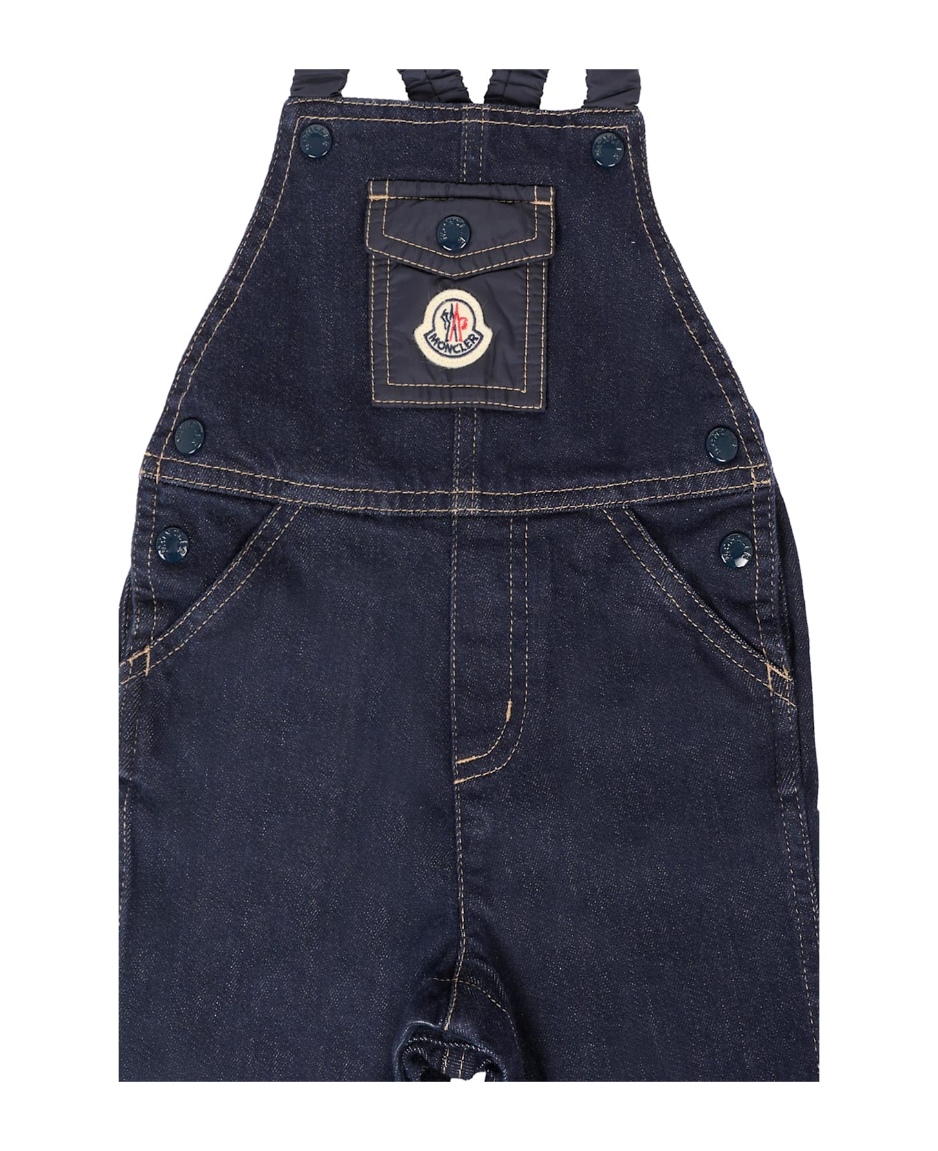Moncler Denim Dungarees For Baby Boy With Logo - Denim コート＆ジャケット