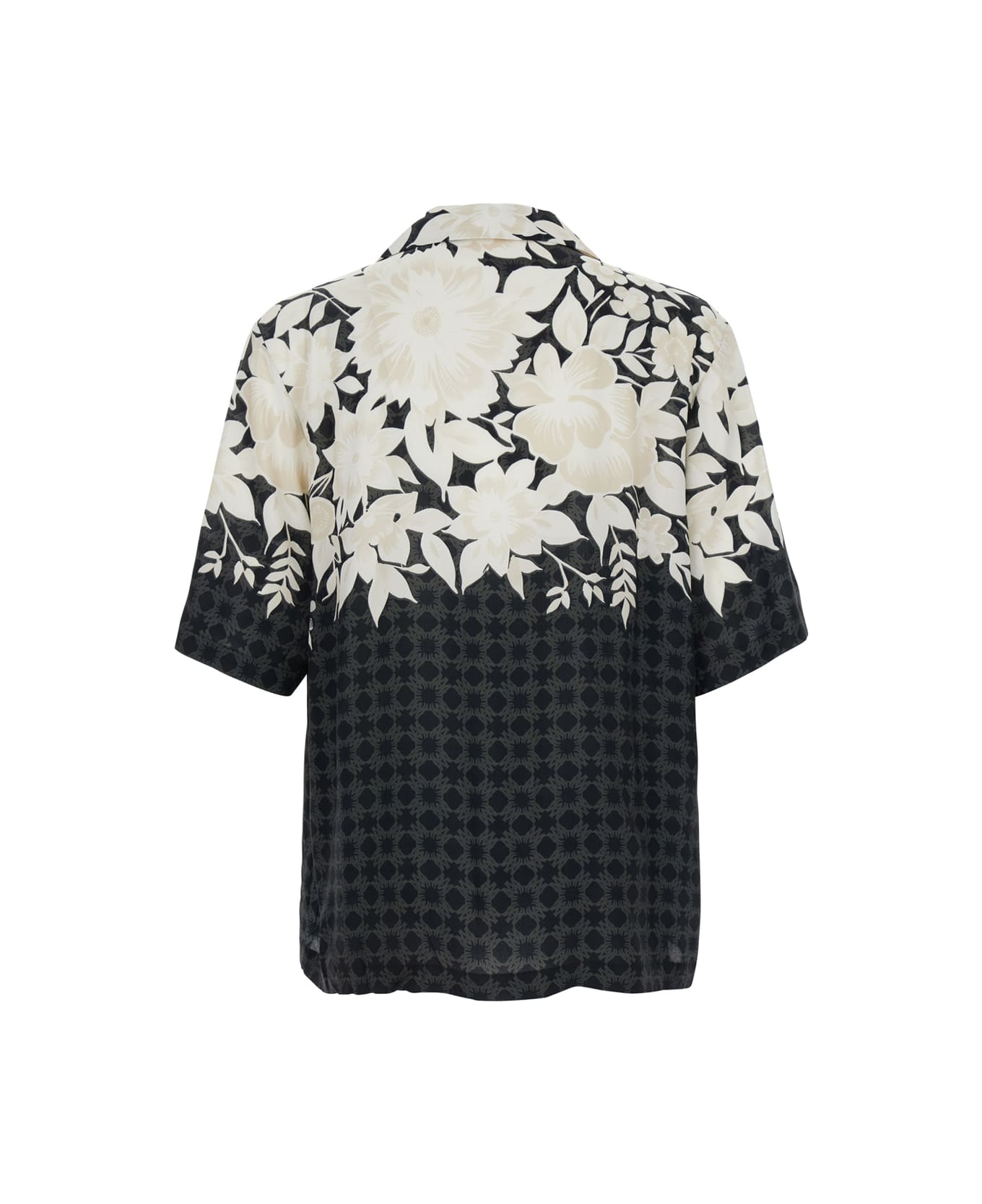 AMIRI 
garden
 Black Bowling Shirt With Cuban Collar And All-over Floral Print In Tech Fabric Man - Black