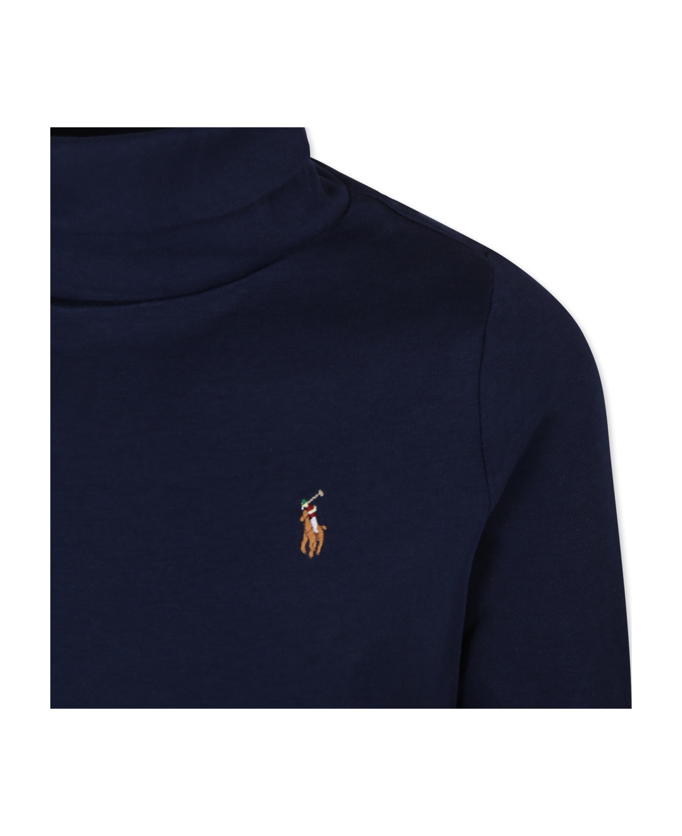 Ralph Lauren Blue Turtleneck For Boy With Brown Pony - Blue