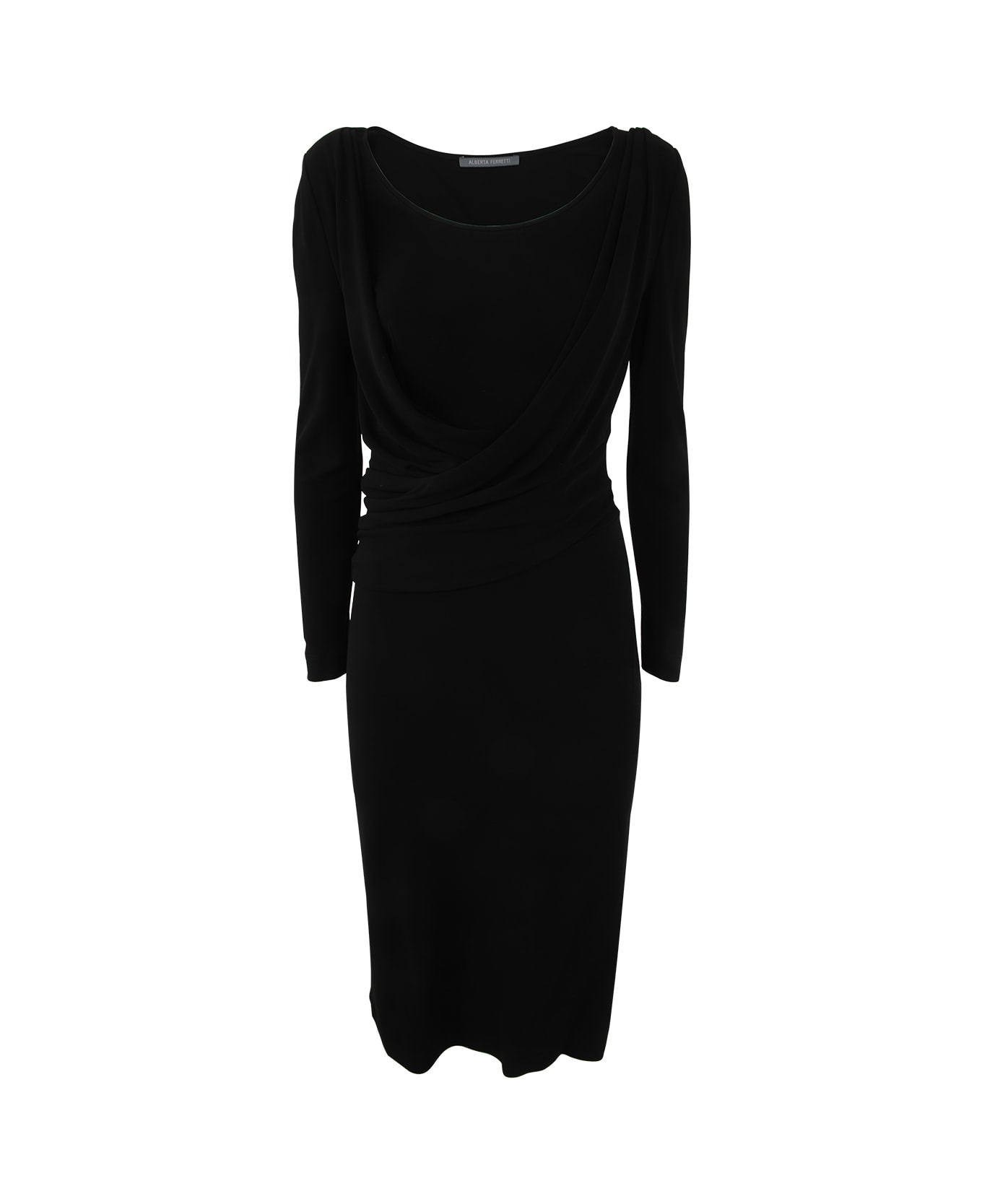 Alberta Ferretti Long Sleeves V Neck Midi Dress - Black