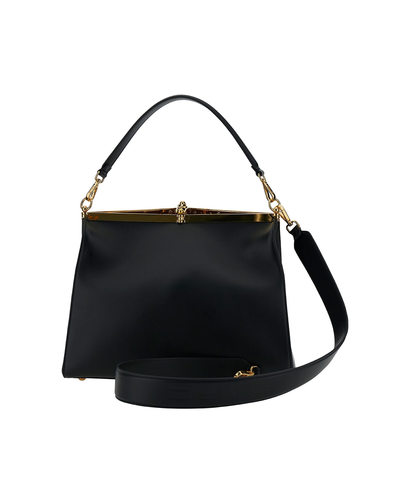 Etro 'large Vela' Black Shoulder Bag With Logo And Pegasus Charm In Leather Woman - Black トートバッグ