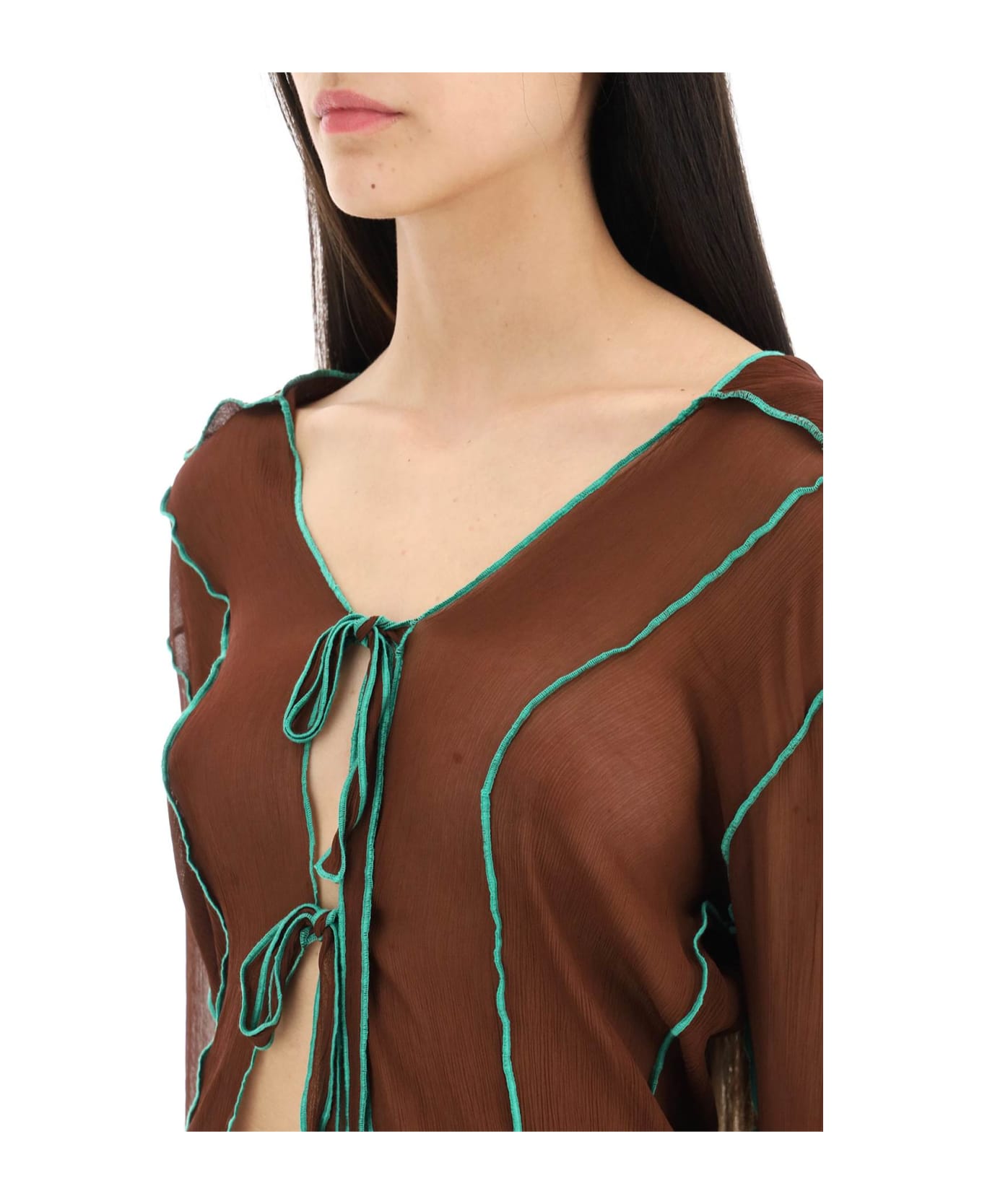 SIEDRES Bell Sleeve Crepon Blouse - BROWN (Brown) ブラウス