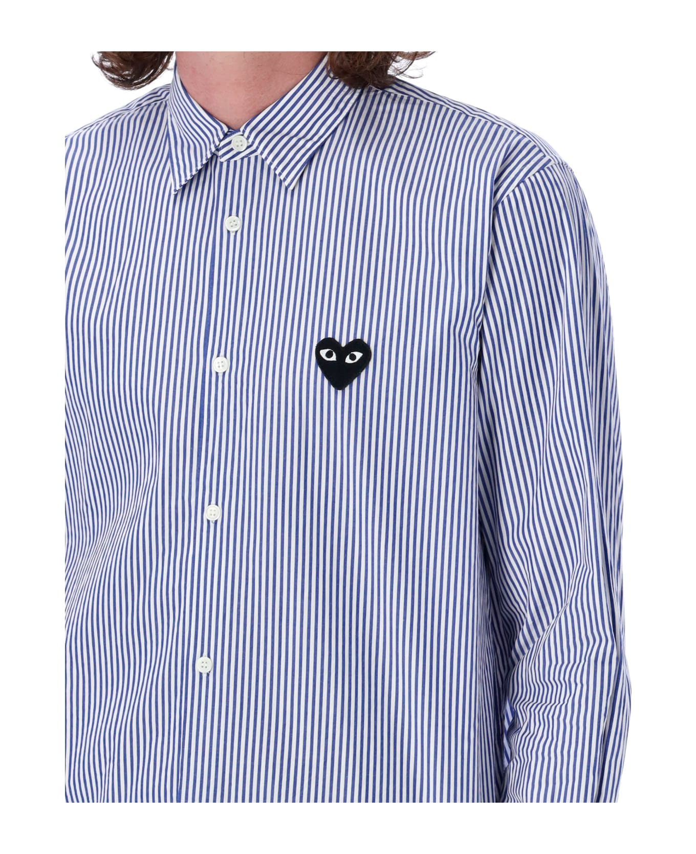 Comme des Garçons Play Striped Shirt With Black Heart Patch - BLUE