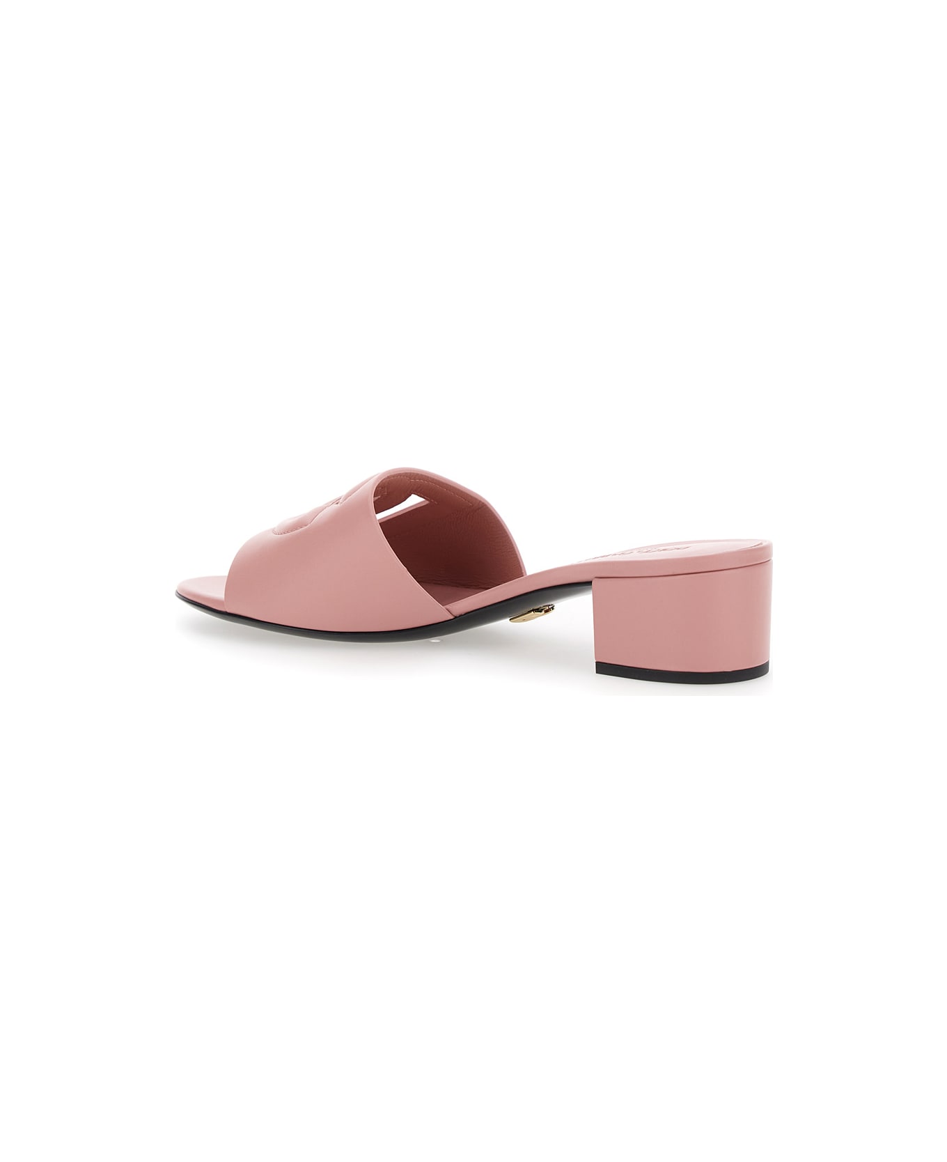 Dolce & Gabbana Mules Con Tacco Basso E Dg Millennials In Pelle Liscia Rosa Donna - Pink