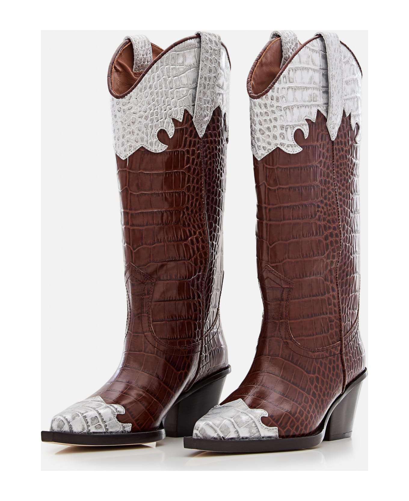 Paris Texas 60mm Ricky Embossed Croco Cowboy Boots - Brown