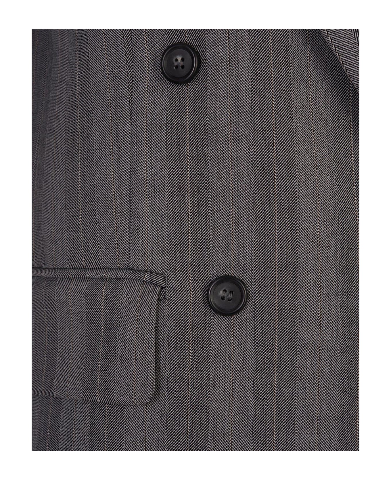 SportMax Striped Double-breasted Long-sleeved Jacket - Grey