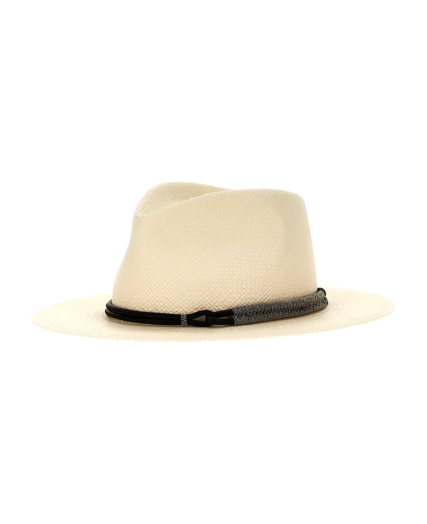 Brunello Cucinelli Straw Fedora Hat - White