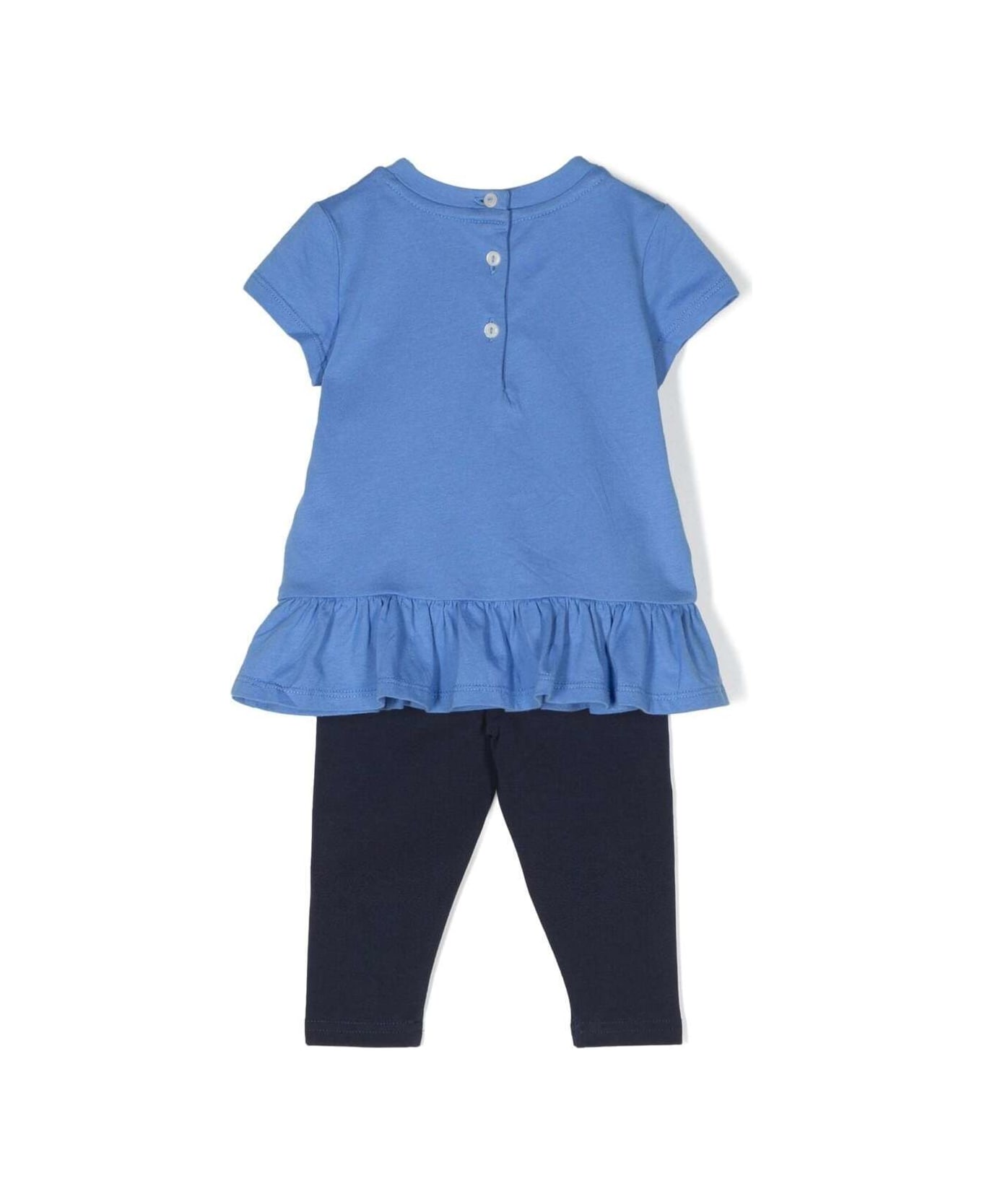 Polo Ralph Lauren Blue And Black Set With Top And Leggings With Teddy Bear Print In Cotton Baby - Blu ボトムス