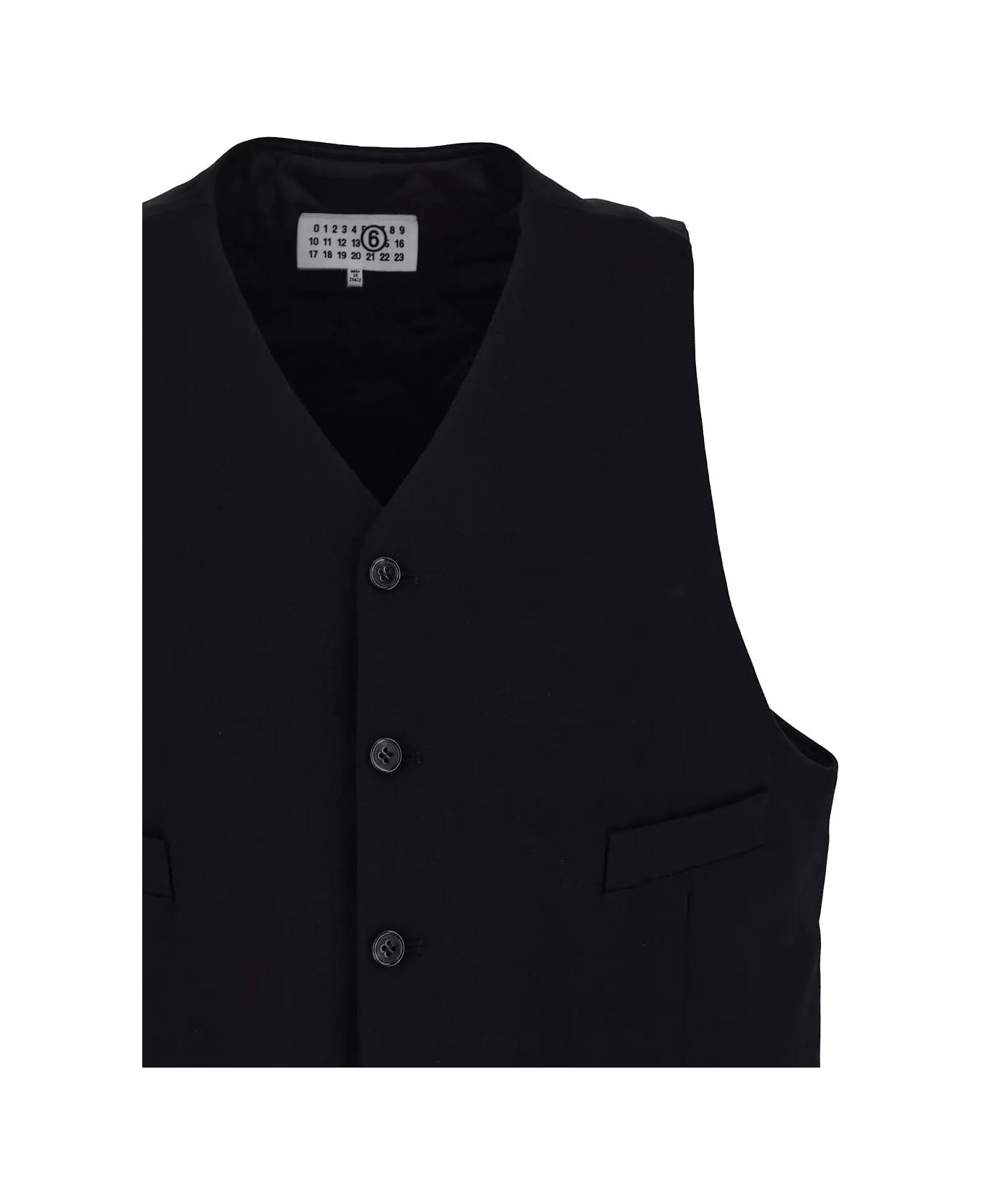 MM6 Maison Margiela Gilet Black Wool Twill Waistcoat - Nero