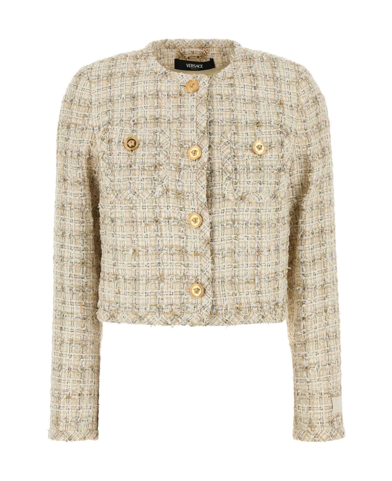 Versace Multicolor Tweed Blazer - BISCUITWHITE