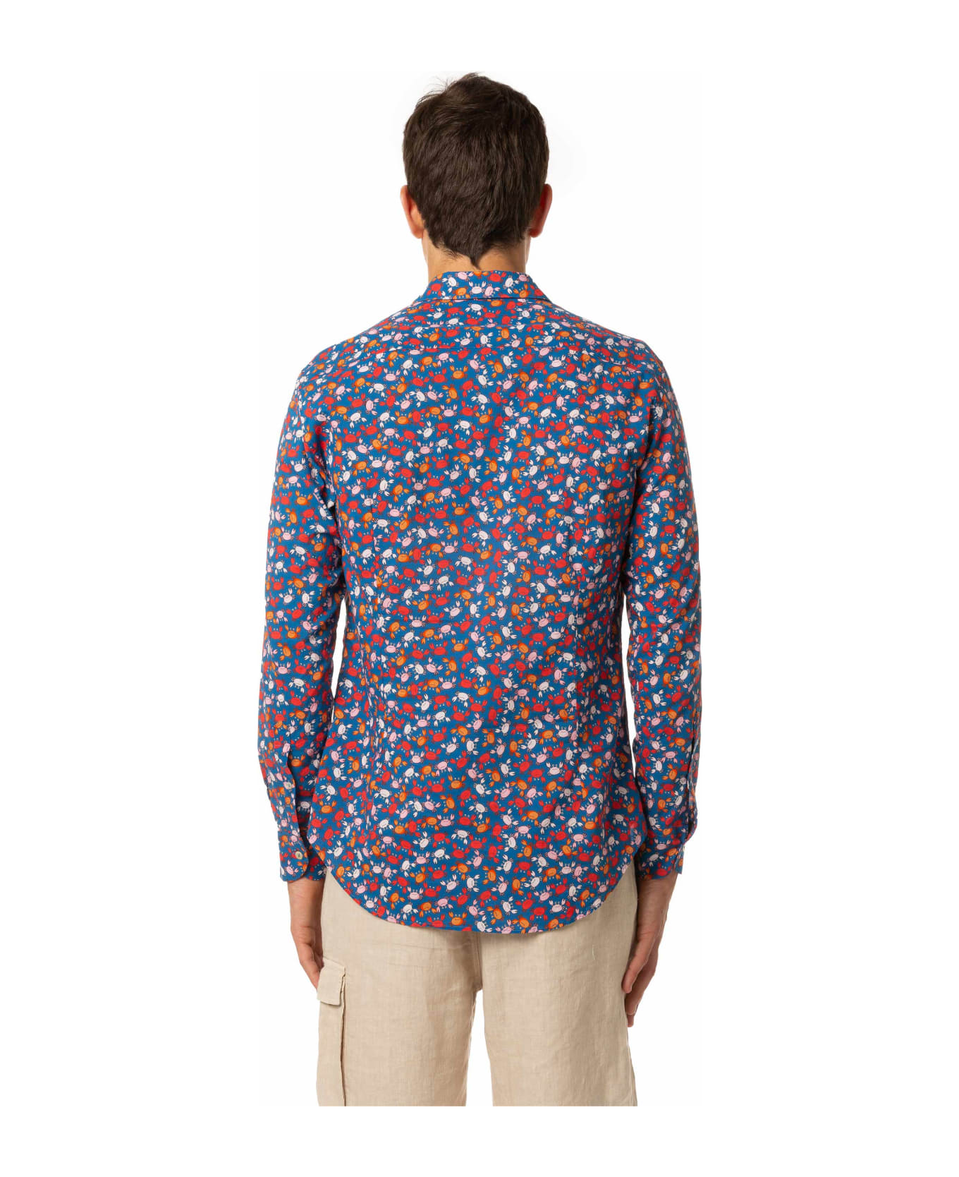 MC2 Saint Barth Man Muslin Cotton Sikelia Shirt With Crab Print - BLUE