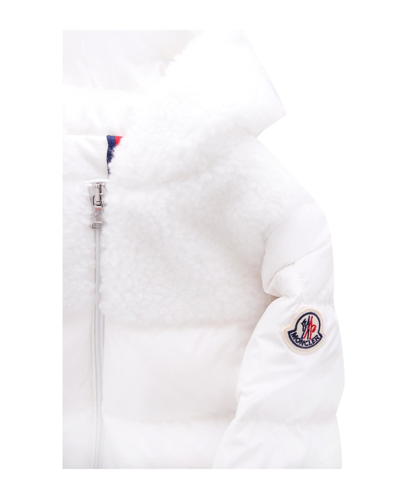 Moncler White Osof Down Jacket For Babykids With Logo - White