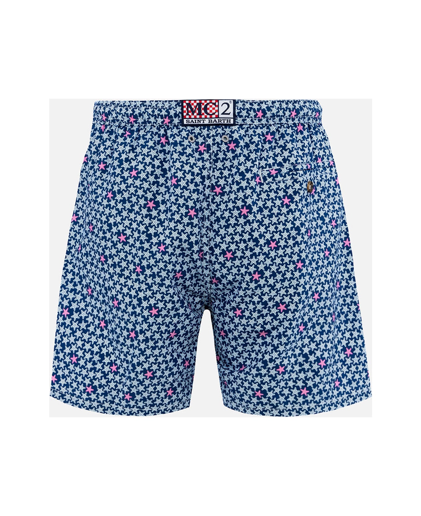 MC2 Saint Barth Man Lightweight Fabric Swim-shorts Lighting 70 With Starfishes Print - BLUE