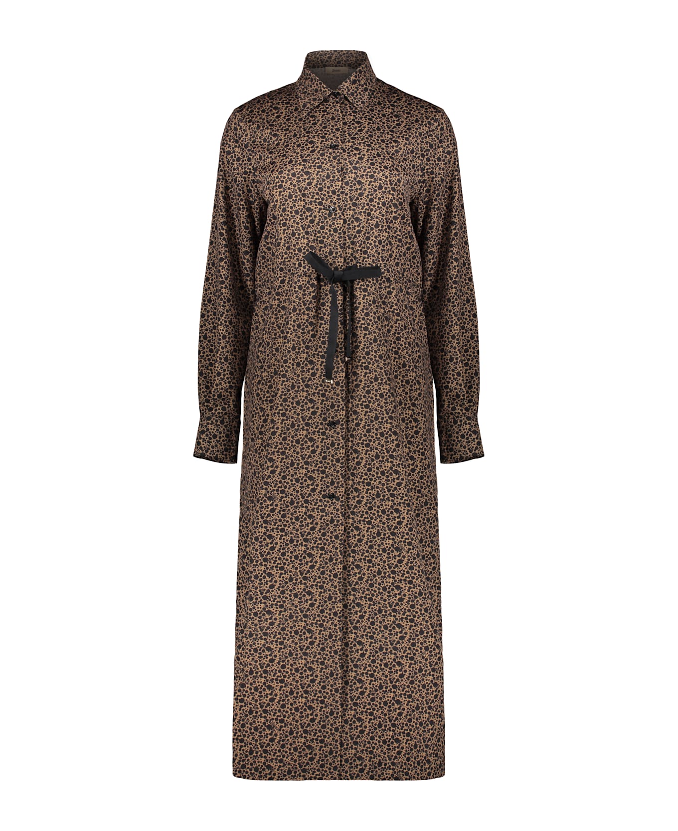 Herno Long Brown Dress With Adjustable Waist Elegant - brown