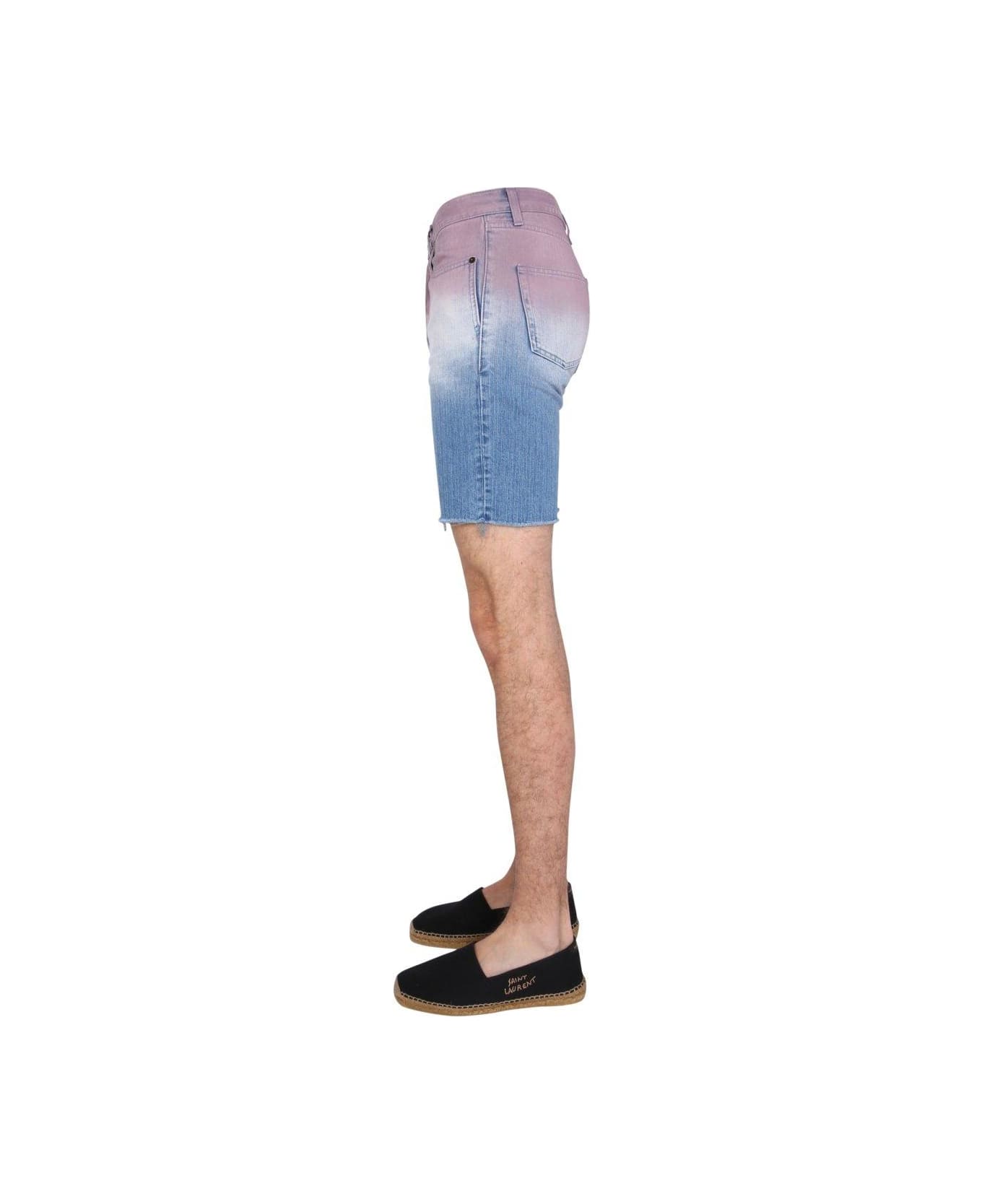Saint Laurent Gradient Raw Edge Denim Shorts - MULTICOLOUR