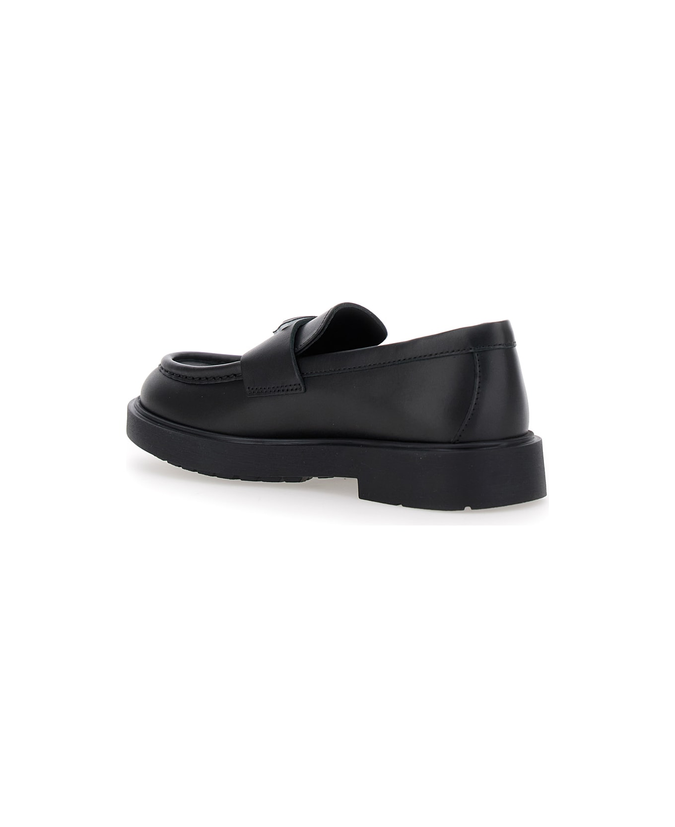 Emporio Armani Black Loafers With Logo Detail In Leather Boy - Black