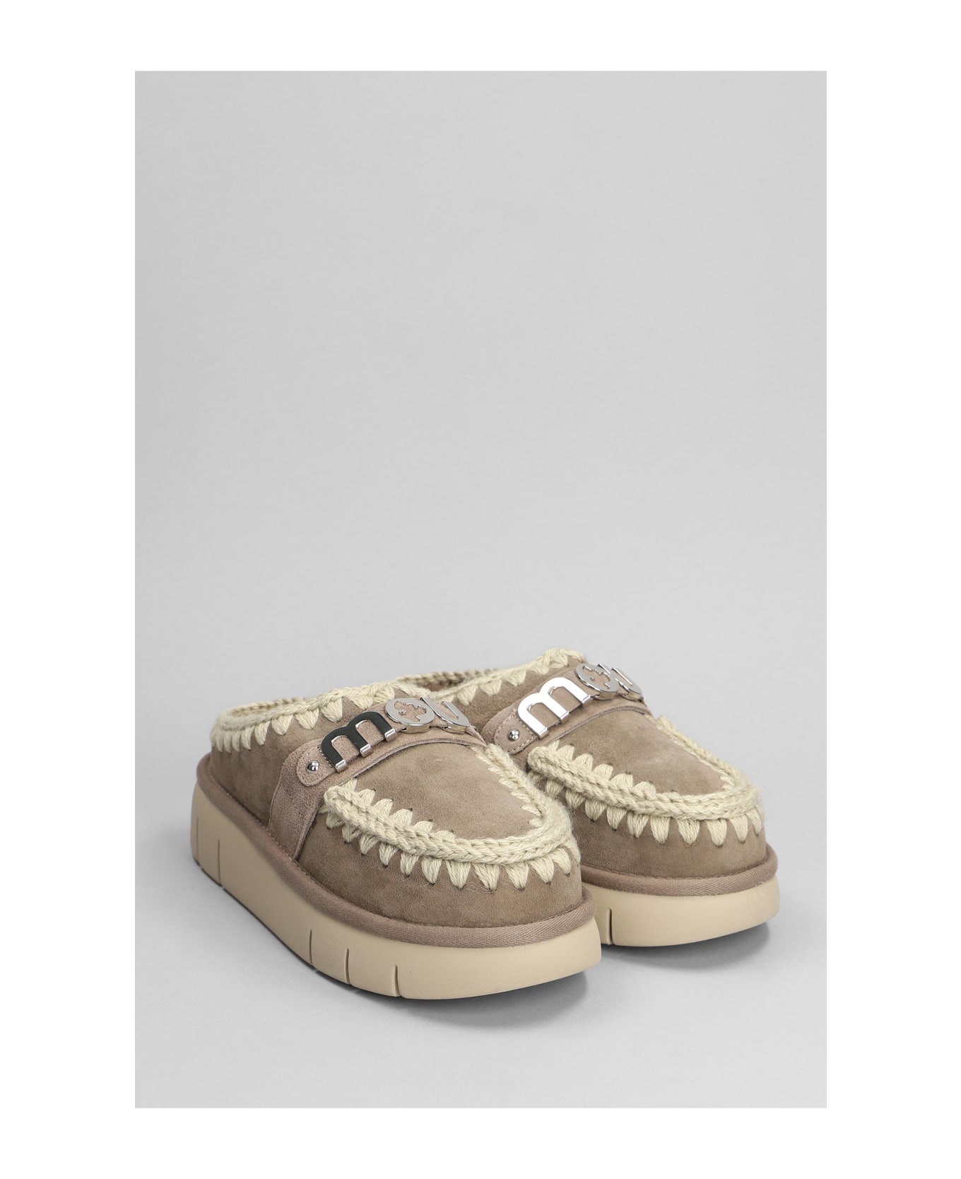 Mou Bounce Clog Slipper-mule In Grey Suede - grey