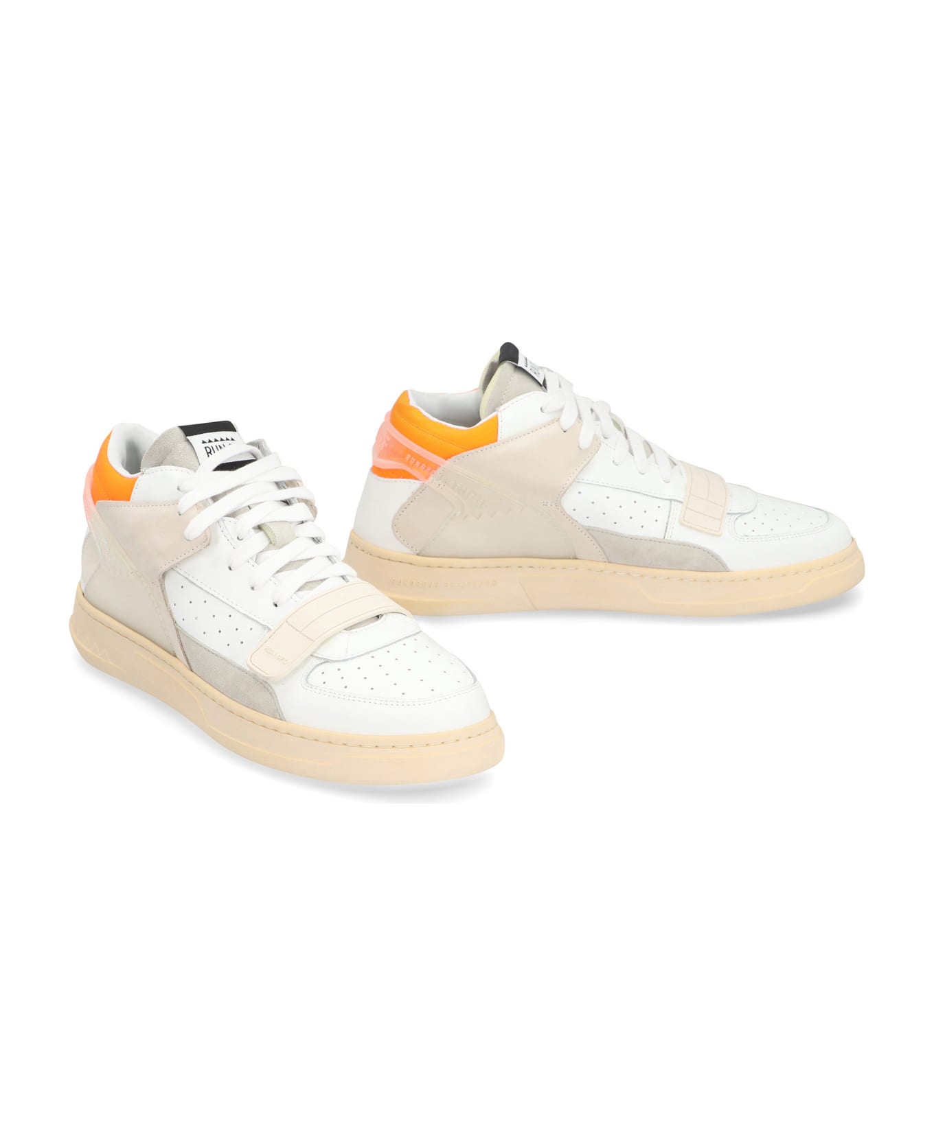 RUN OF Leather Mid-top Sneakers - White