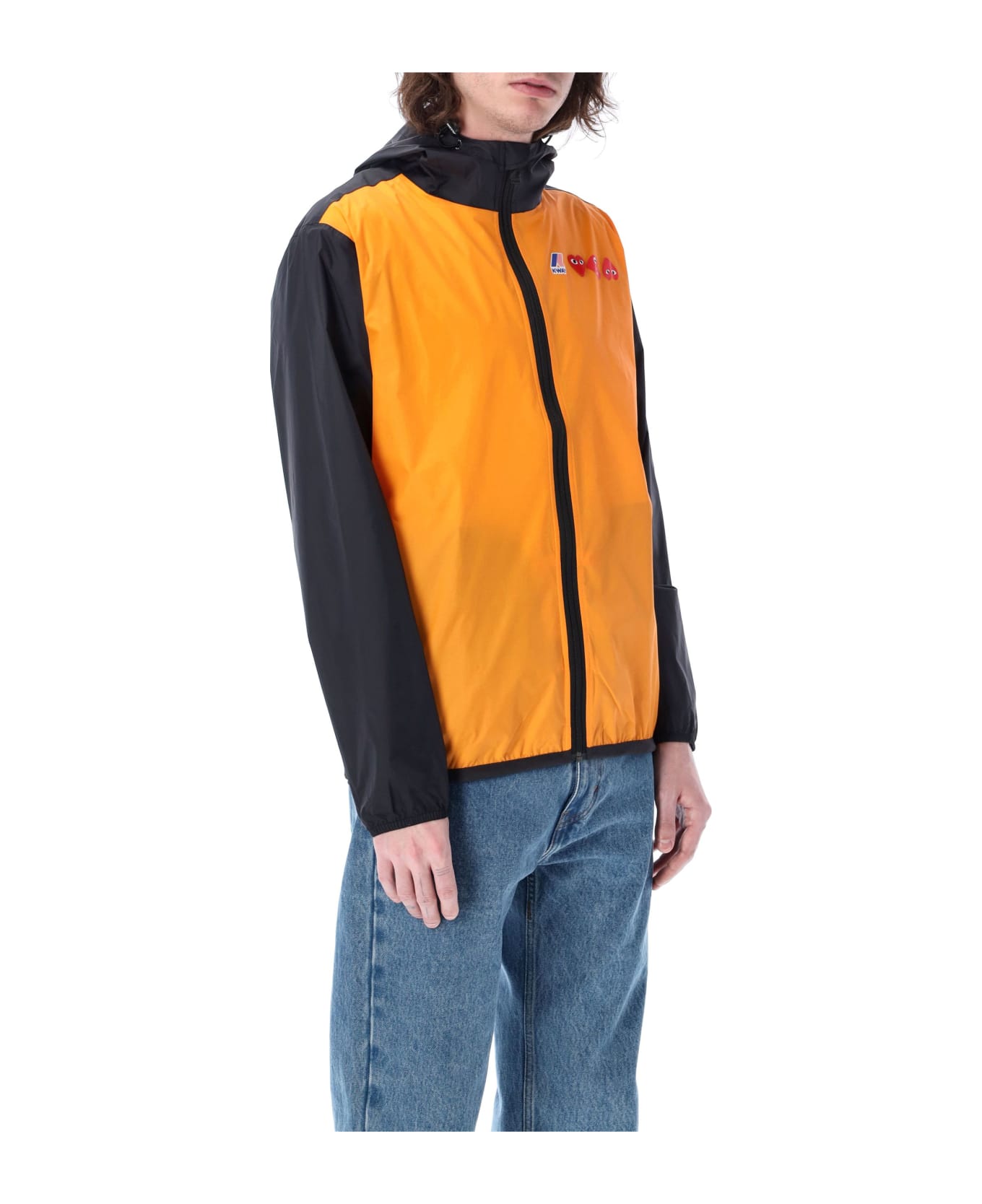 Comme des Garçons Play Bicolor Waterproof Zip Jacket With Hood - ORANGE BLACK