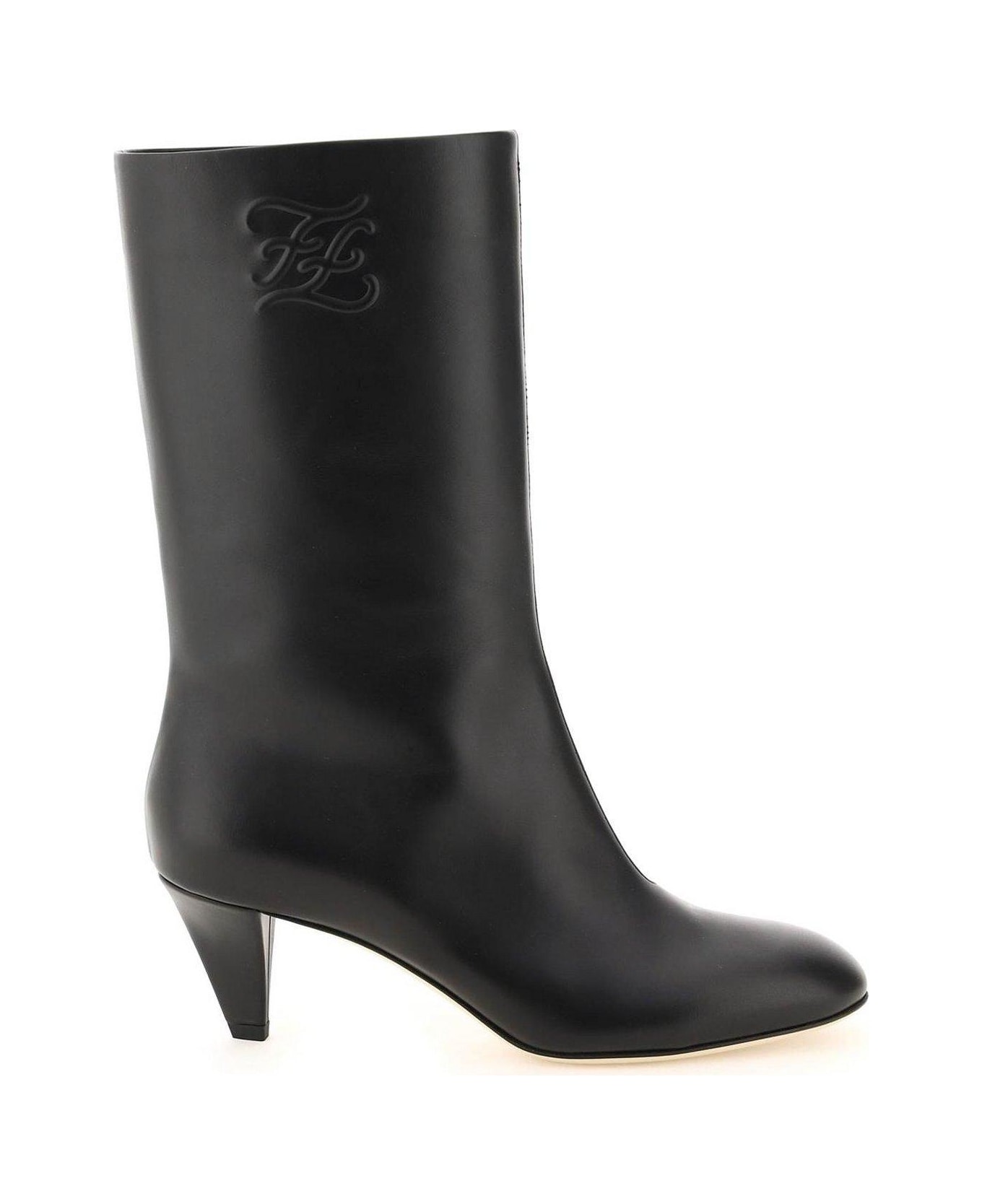 Fendi Ff Karligraphy Heeled Boots - BLACK