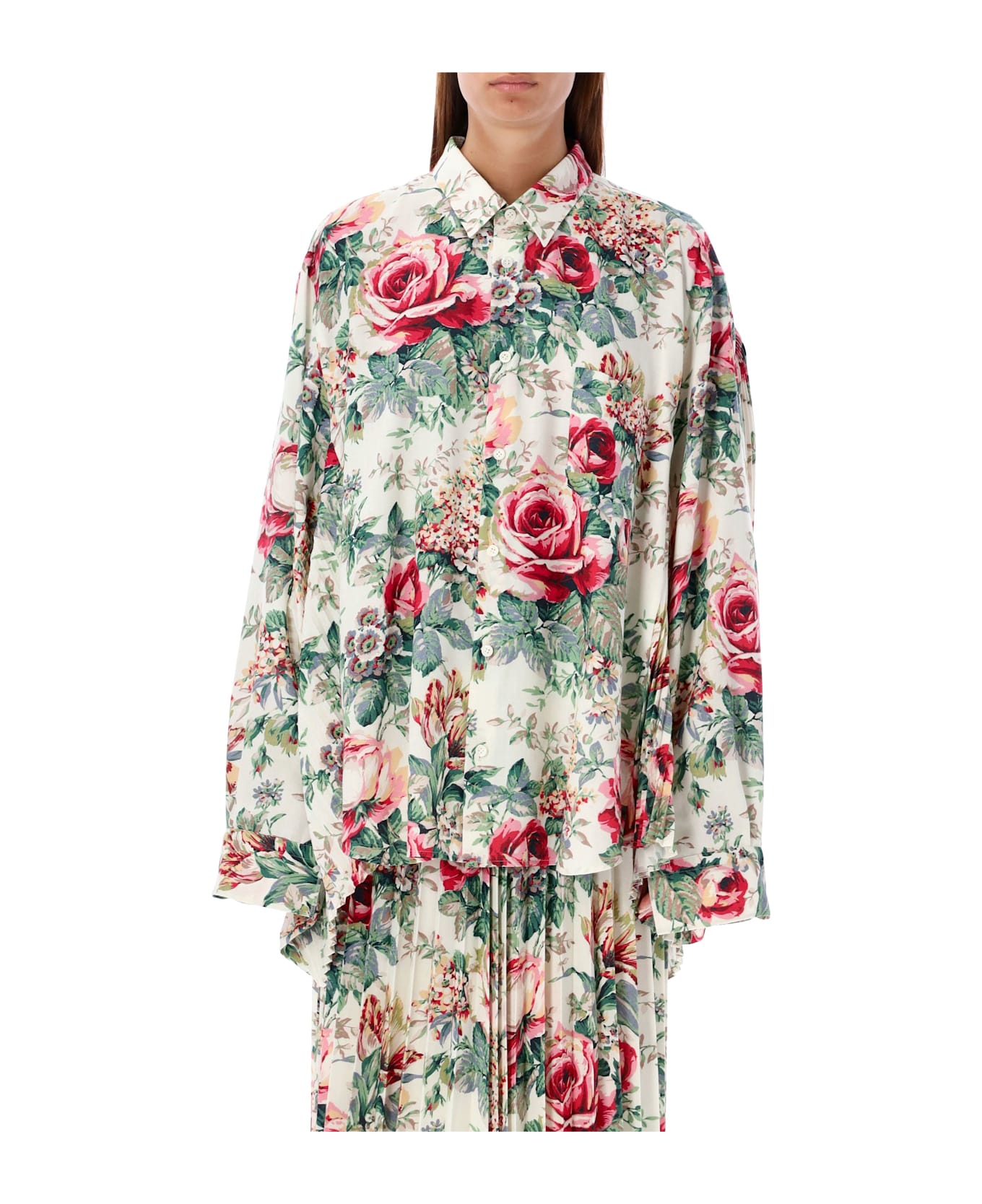 Junya Watanabe Floral Print Oversized Button-up Shirt - OFF WHTE/PINK