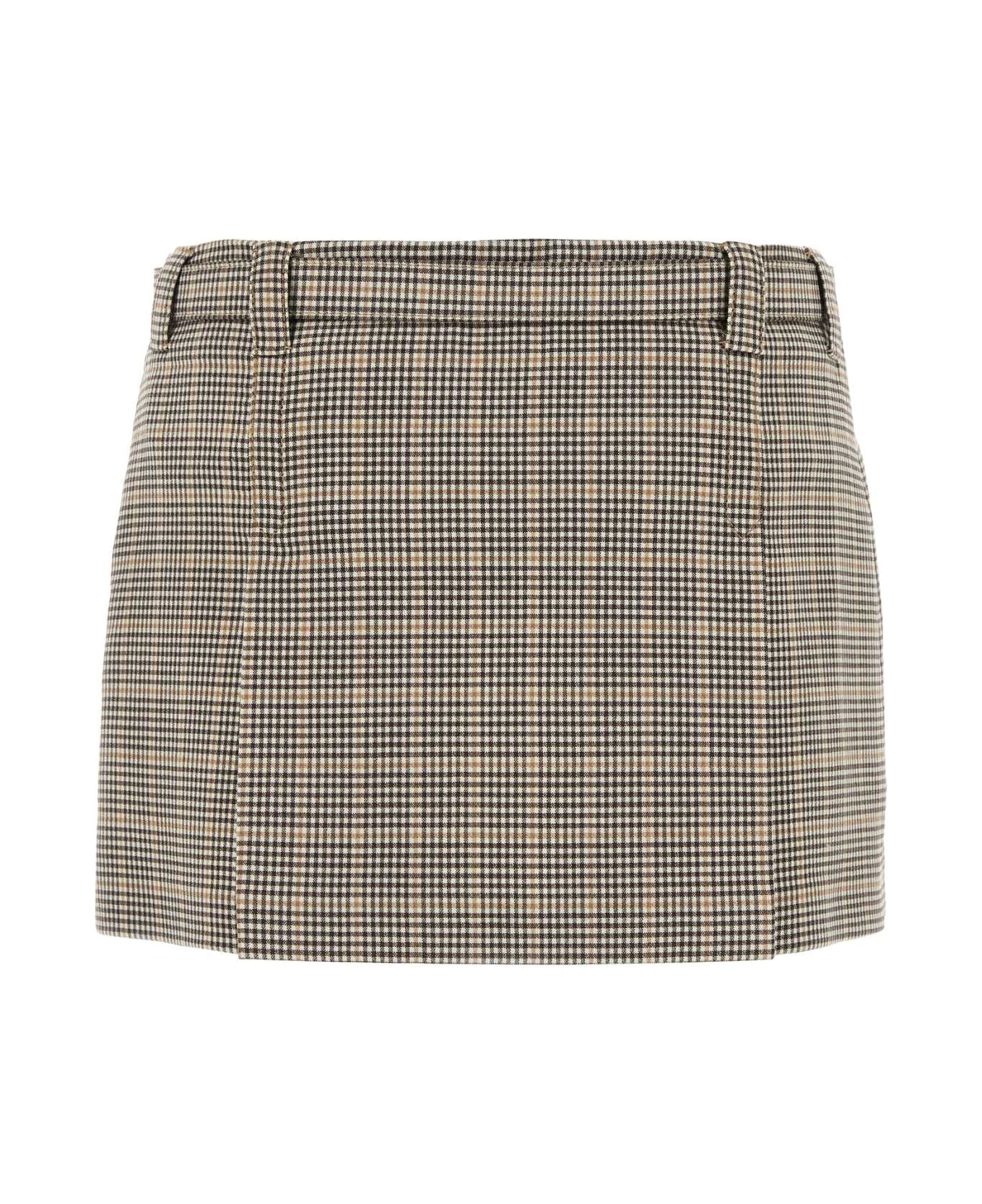 Miu Miu Embroidered Stretch Wool Blend Mini Skirt - CACAO