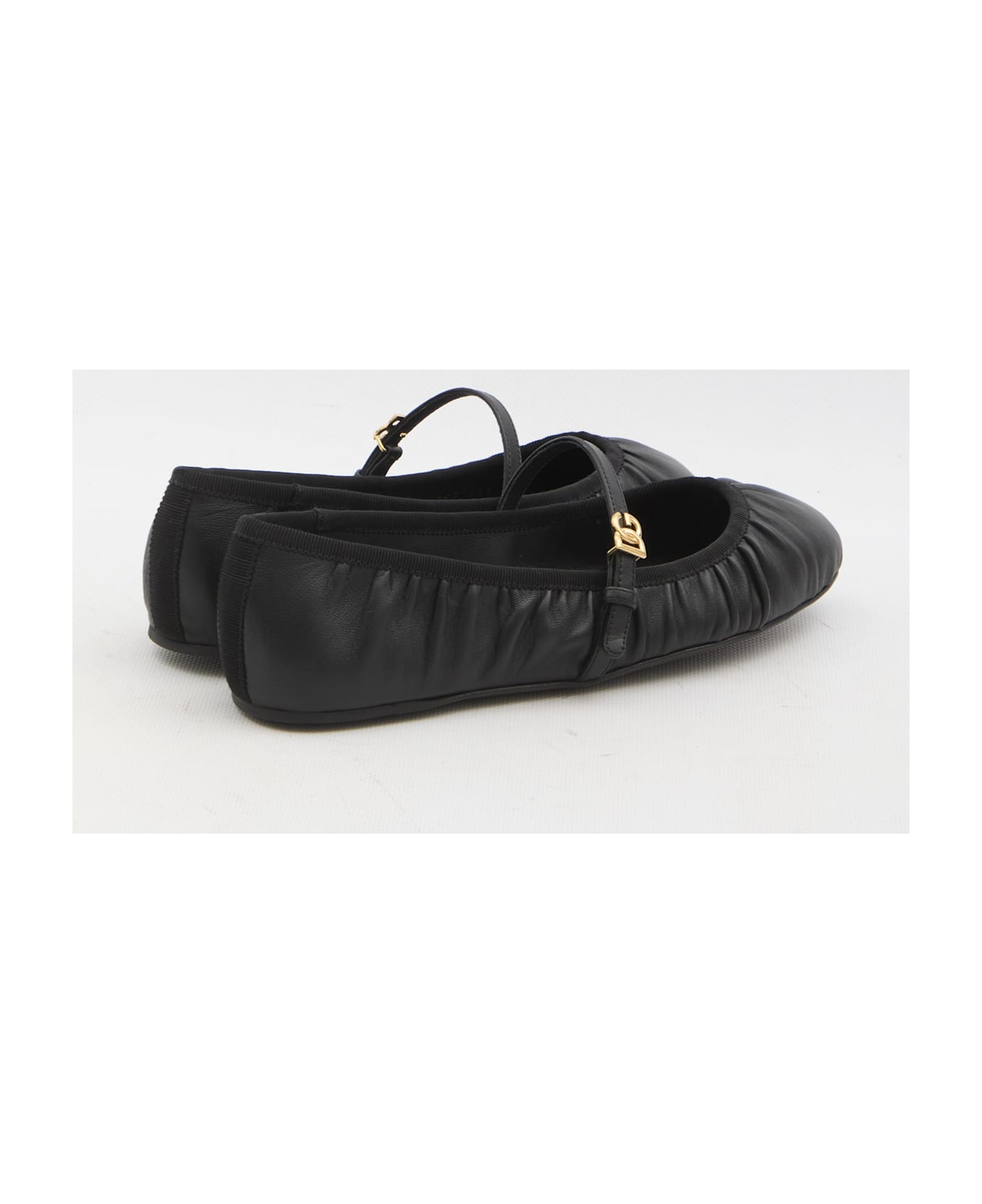 Dolce 
Gabbana Black Ballerinas With Metallic Logo And Strap In Leather Woman - NERO