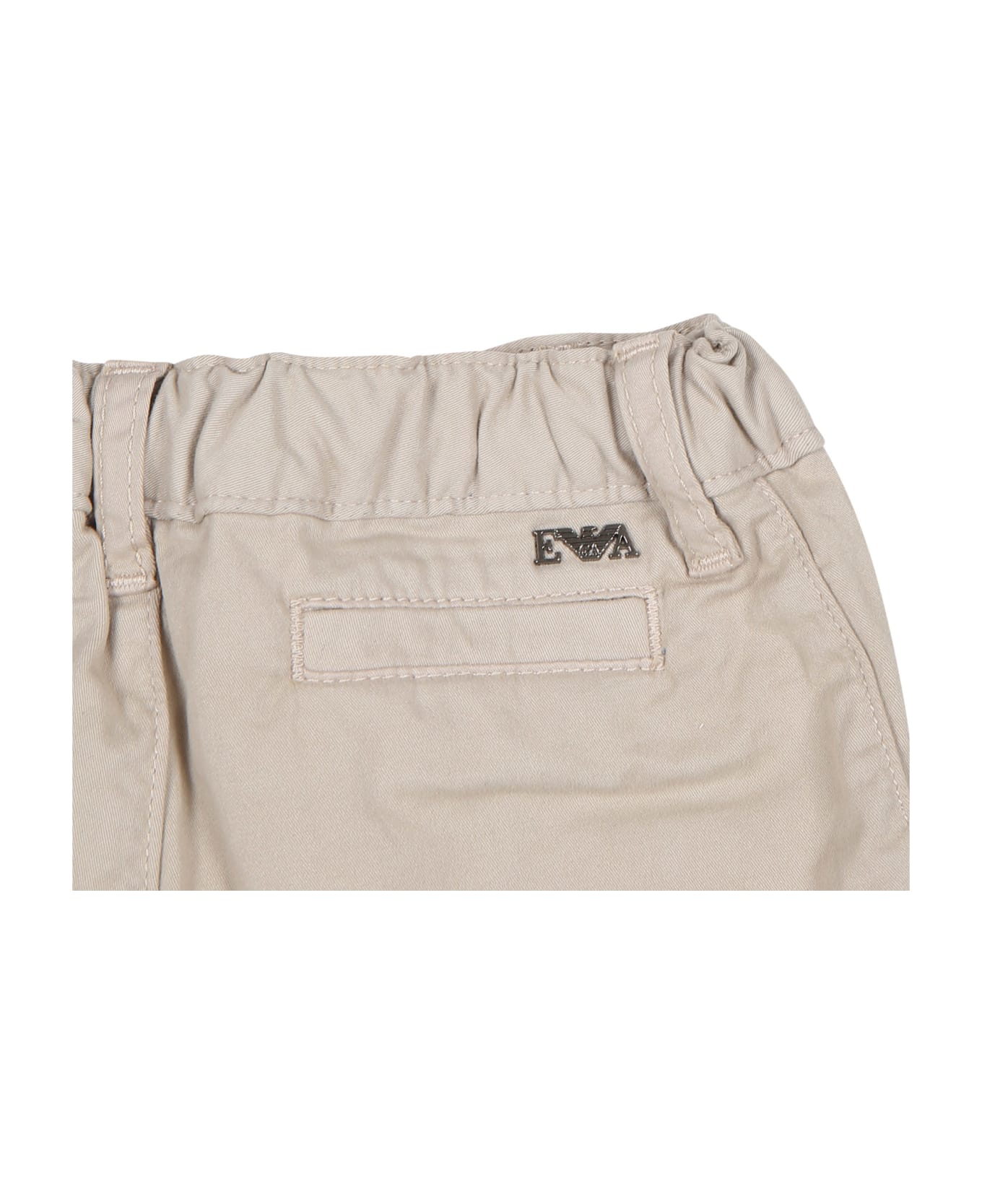 Emporio Armani Ivory Trousers For Baby Boy With Logo - Beige