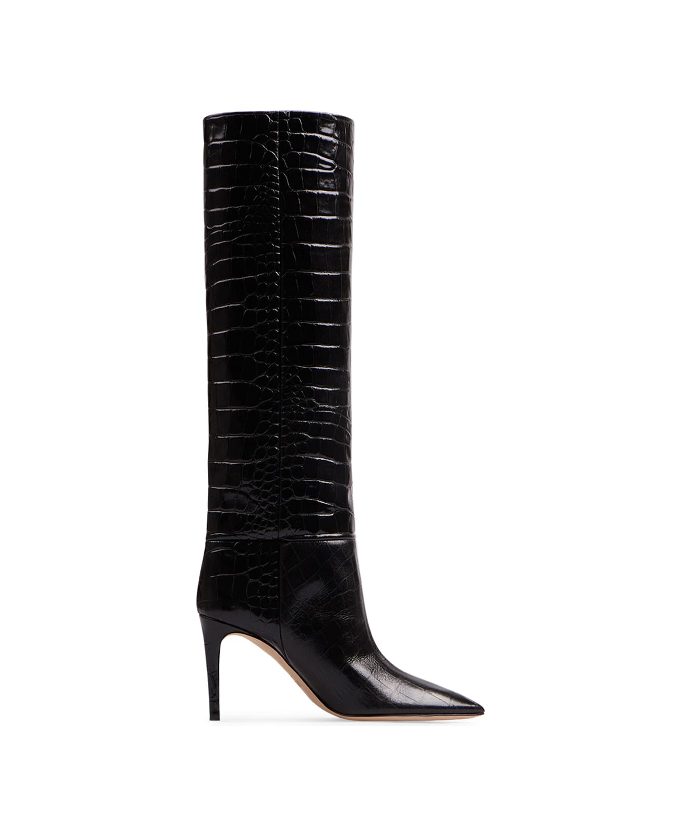 Paris Texas Charcoal Leather Stiletto Boots With Crocodile Print - Carbone