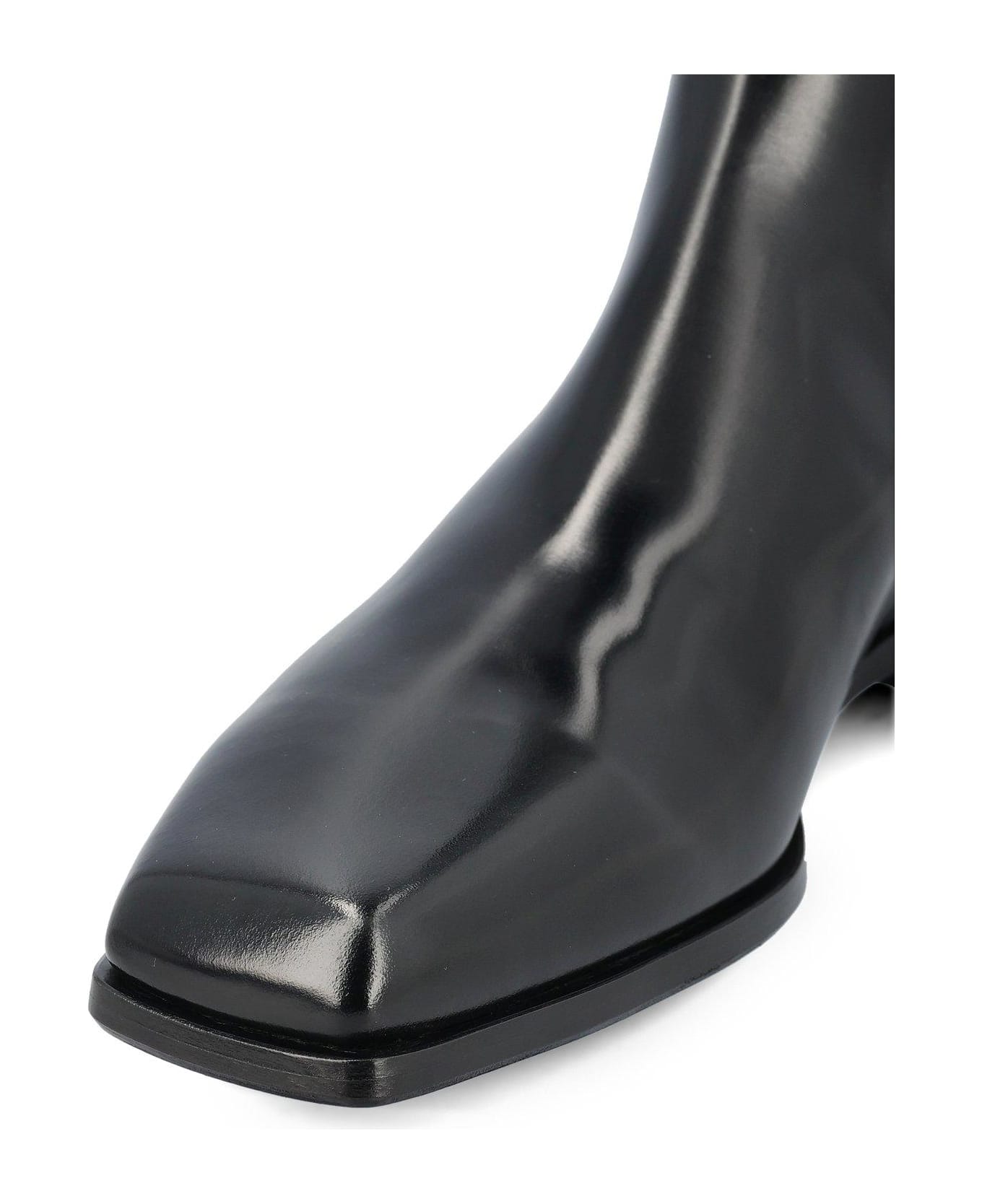 Prada Square-toe Zipped Boots - Black