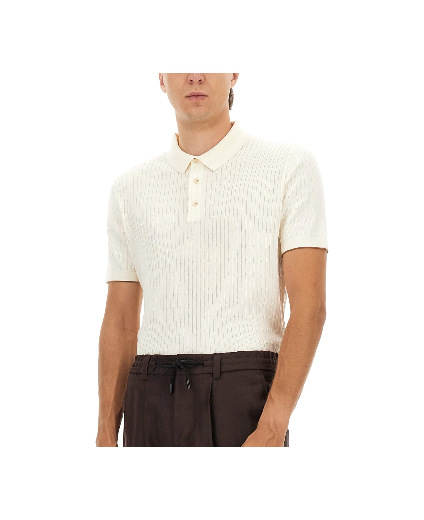 Hugo Boss Silk And Cotton Braided Polo Shirt - IVORY