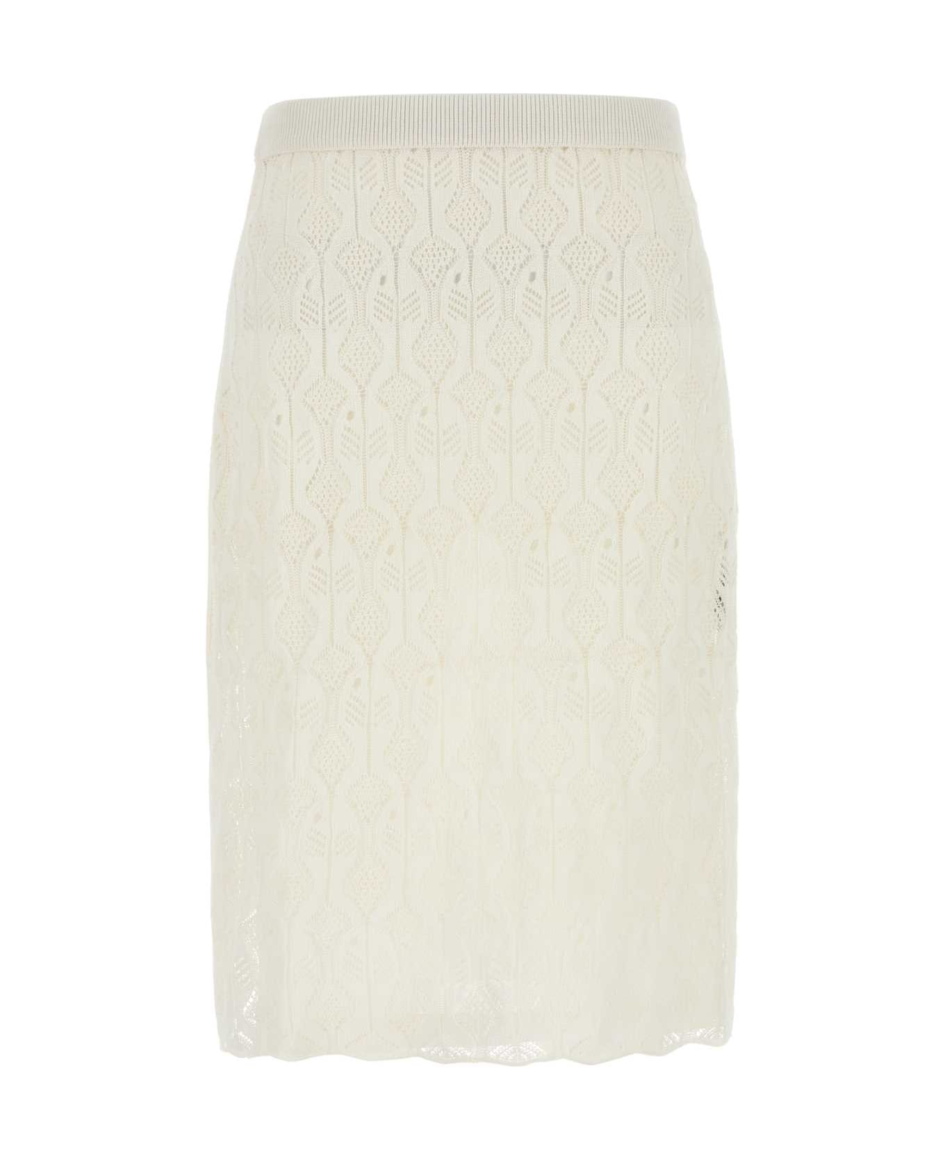 Bottega Veneta White Lace Skirt - CHALK