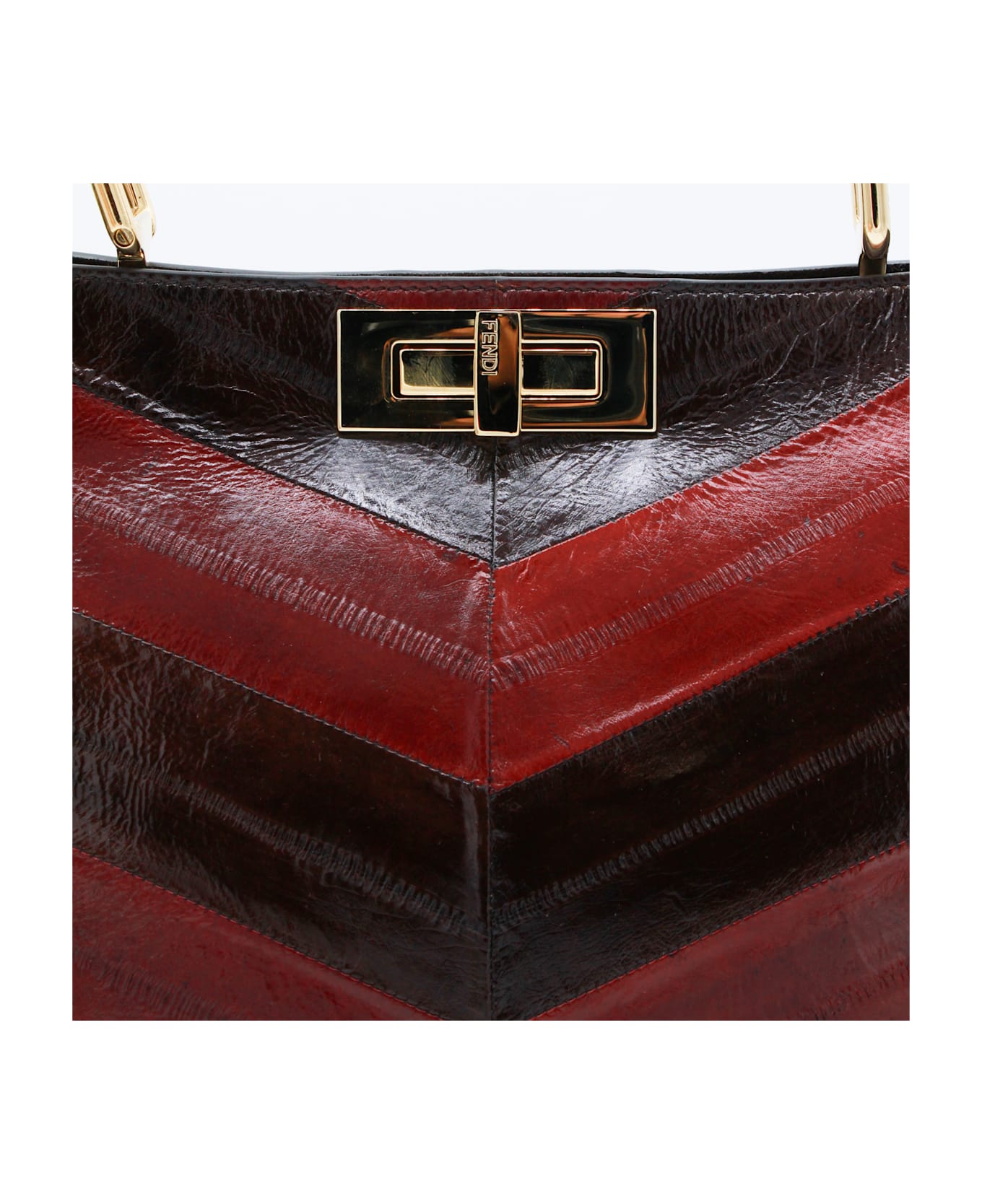 Fendi Brown And Red Leather Pekaboo Top Handle Bag - BROWN/WINE